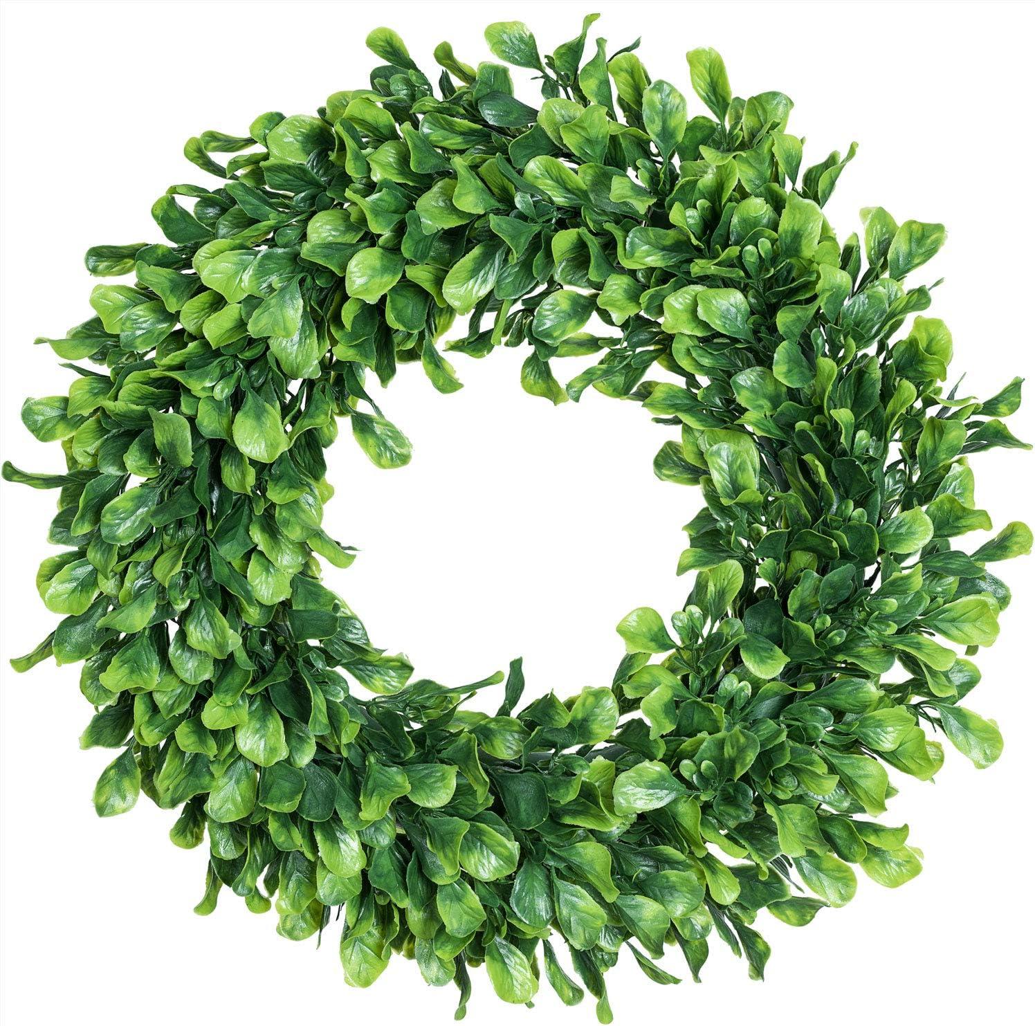 Boxwood Wreath 15" Artificial Green Wreath for Home Wedding Party Decor by Coreus