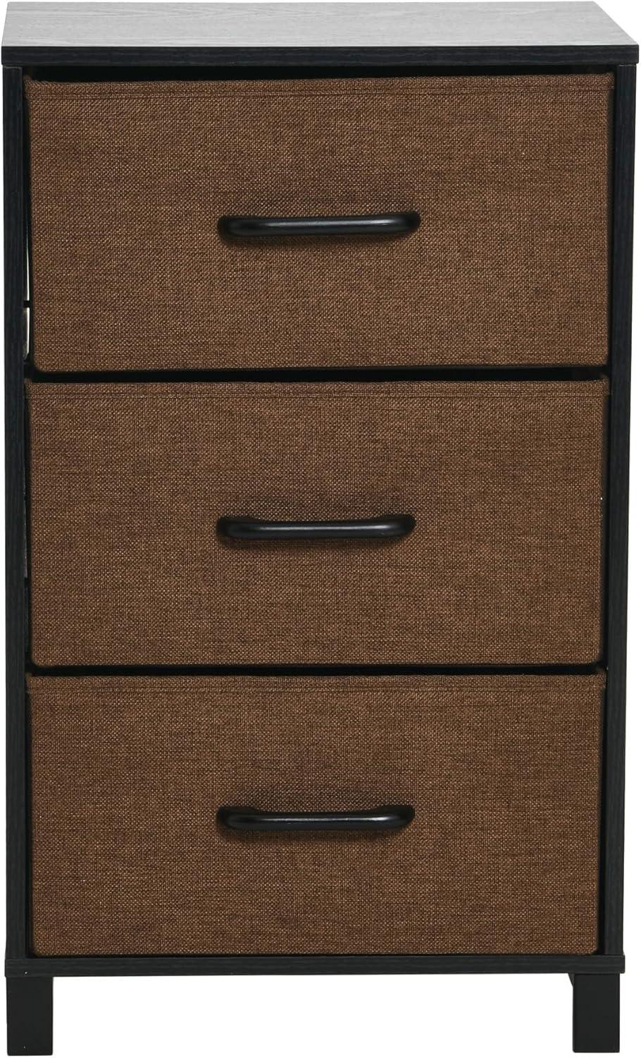 Household Essentials Dresser Nightstand Chest of Drawers Black Oak Wood Grain with 3 Brown Storage Drawers