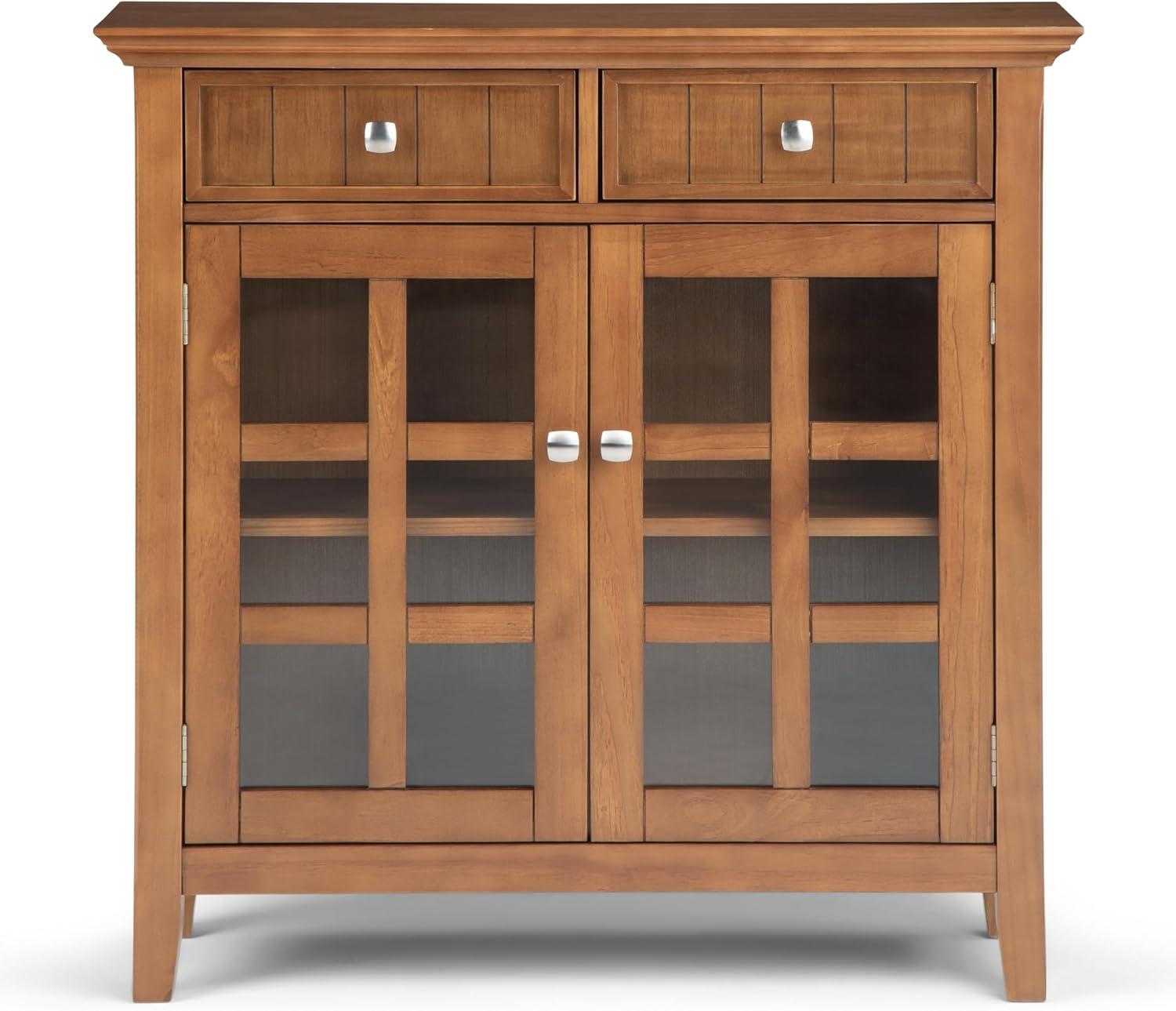 Simpli Home Acadian 36"W Solid Wood 2-Shelf Entryway Storage Cabinet with Glass Doors and 2 Drawers