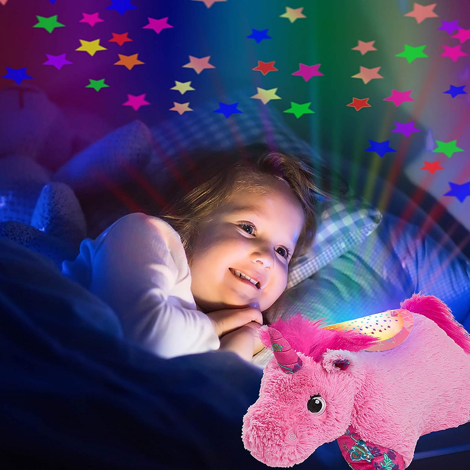 Pillow Pets 11" Pink Unicorn Plush Decorative Pillows, Projects Light & Glows