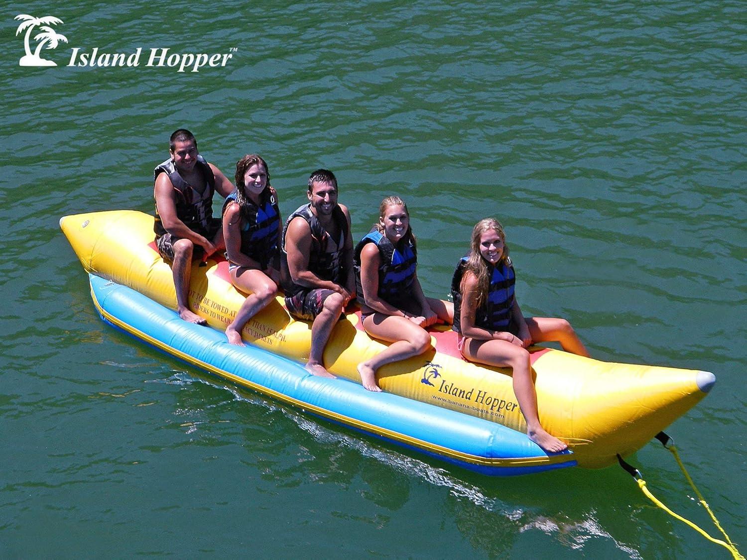 Island Hopper Heavy Recreational 5 Passenger Banana Boat, Yellow, Inflatable Water Sports Equipment, 18ft