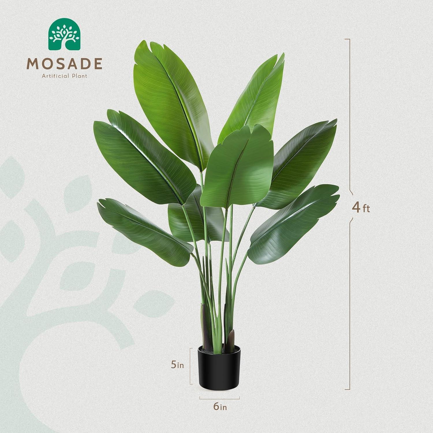 HOMEFAN Artificial Tree Bird of Paradise Artificial Plant 4 Feet Faux Plant with 8 Trunks Artificial Banana Leaf Fake Plants in Pot for Home Decor Indoor Living Room Outdoor Decor Housewarming Gift