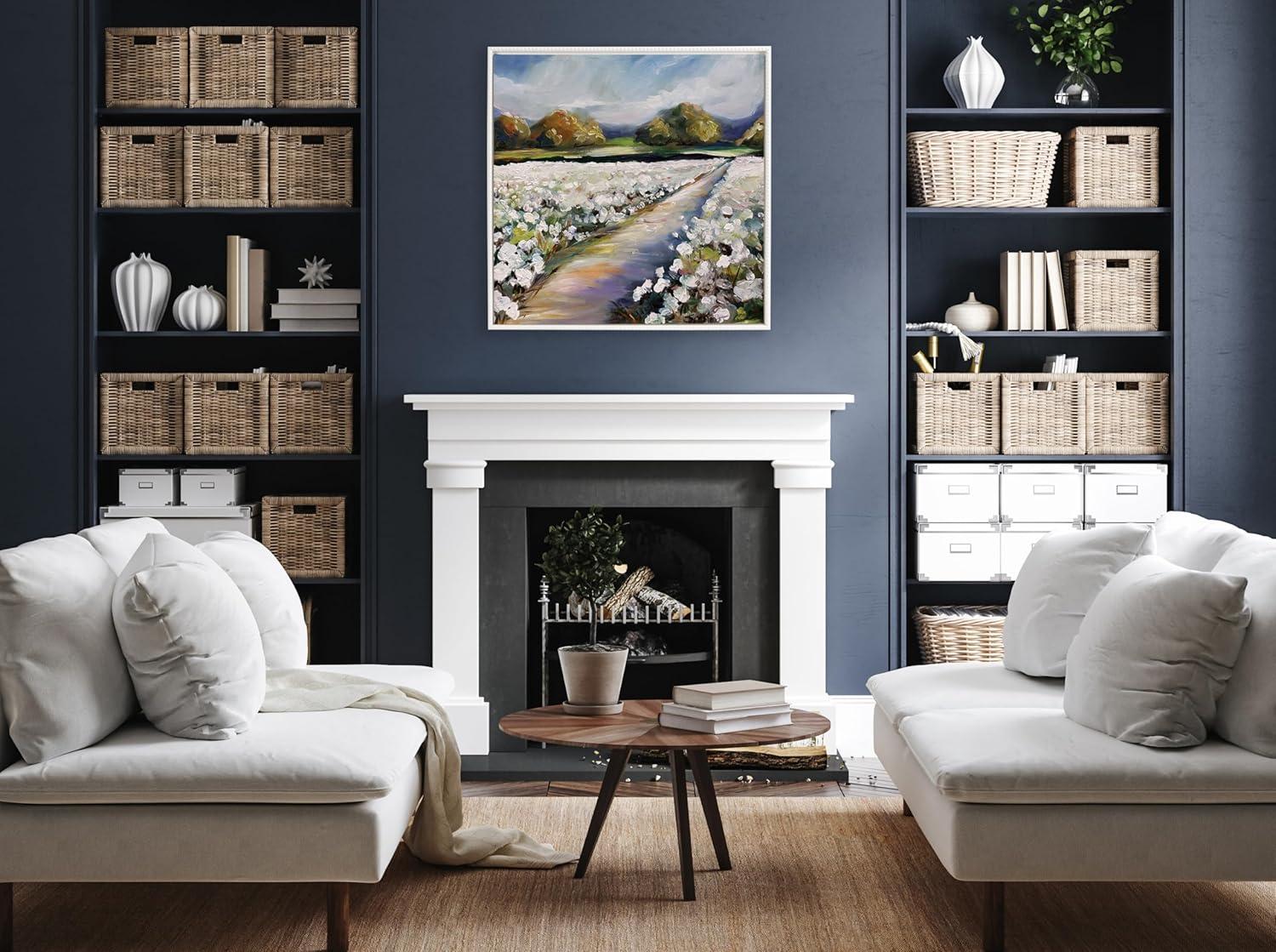 30"x30" Sylvie Beaded Land of Cotton Framed Canvas by Mary Sparrow White - Kate & Laurel All Things Decor: Large Textured Wall Art