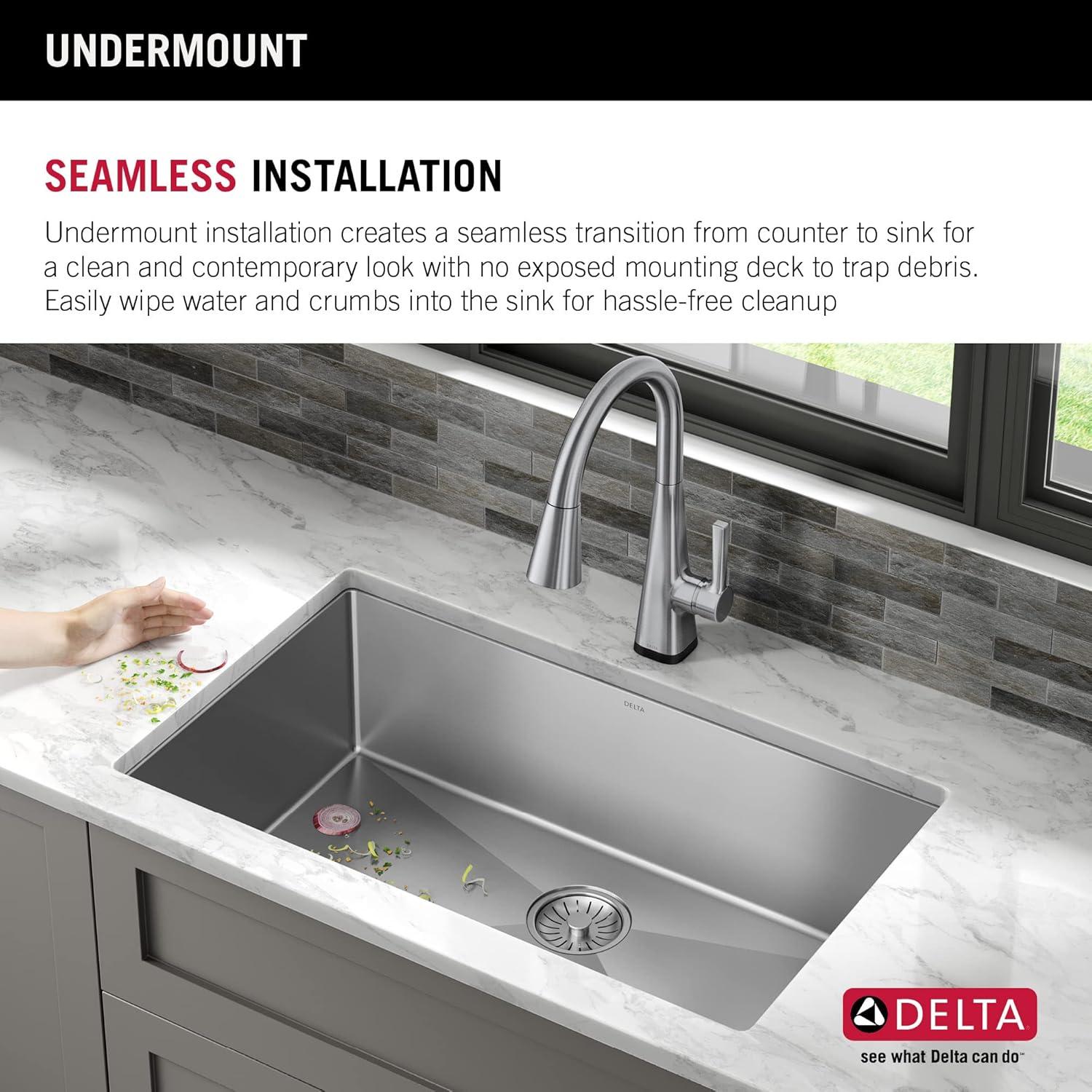 Delta Lenta™ Undermount 16 Gauge Stainless Steel Single Bowl Kitchen Sink with Accessories