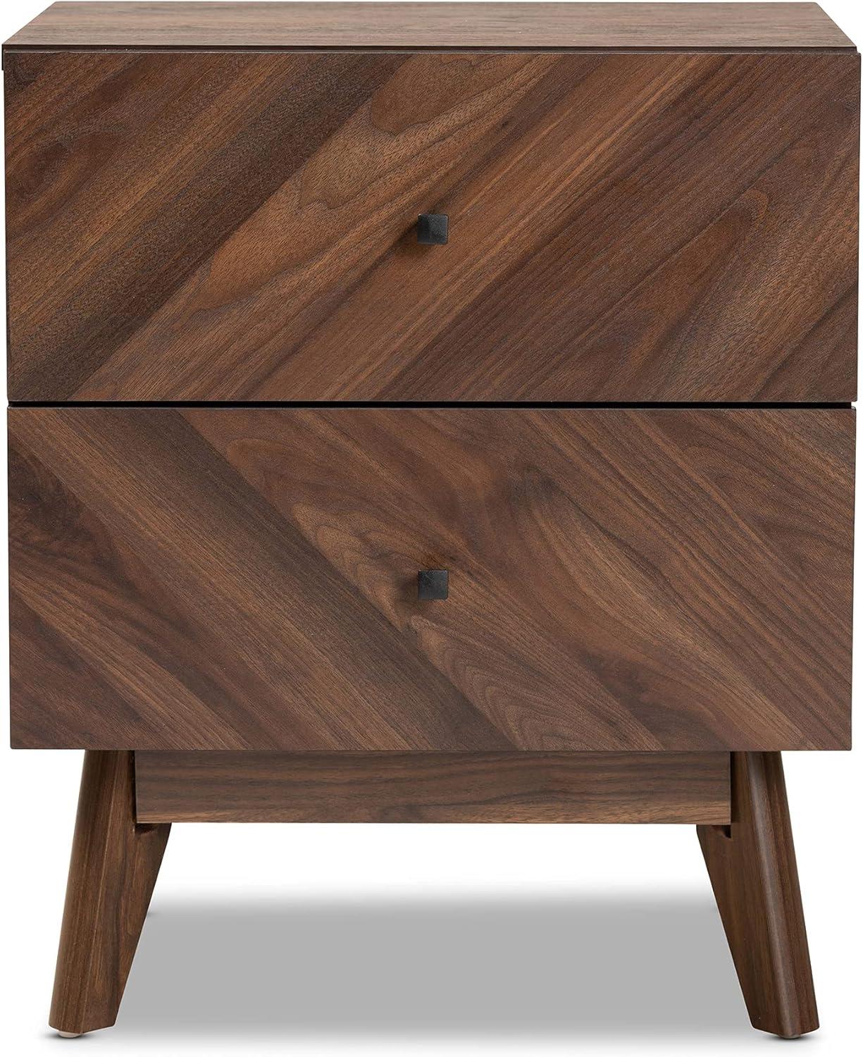 Baxton Studio Hartman Mid-Century Modern Walnut Brown Finished Wood 2-Drawer Nightstand