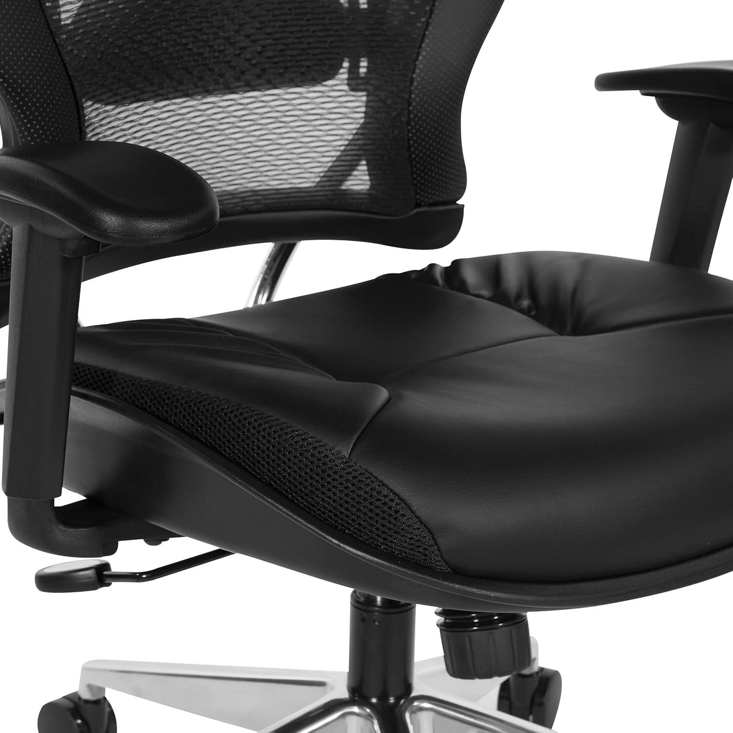 Air Grid Black Back Office Chair with Bonded Leather Seat