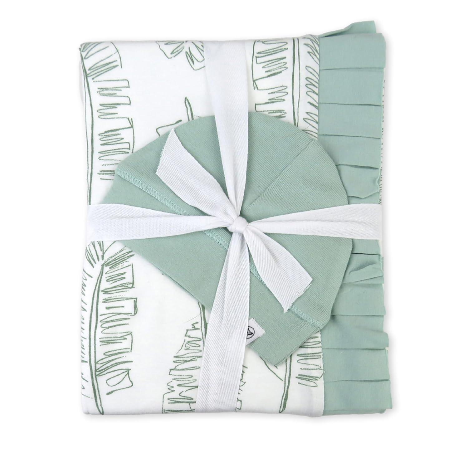 Honest Baby Clothing Organic Cotton Boy/Girl 2-Piece Stroller Blanket and Beanie Hat Gift Set, Sage