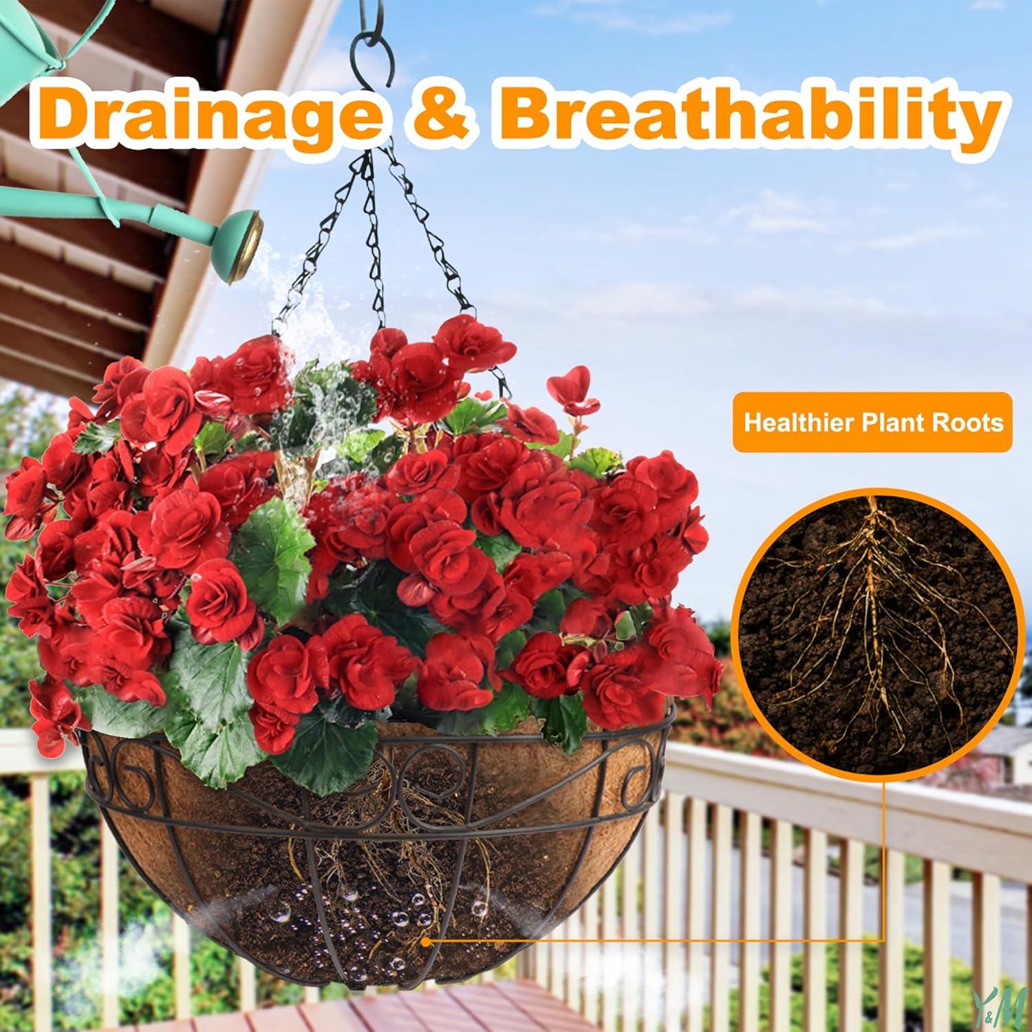 4 PCS Round Flower Pot Coconut Basket,Casewin Hanging Basket Coco Liner Natural Coconut Planter Basket Liner for Hanging Baskets at Indoor Outdoor Garden Porch Balcony (14 Inch)