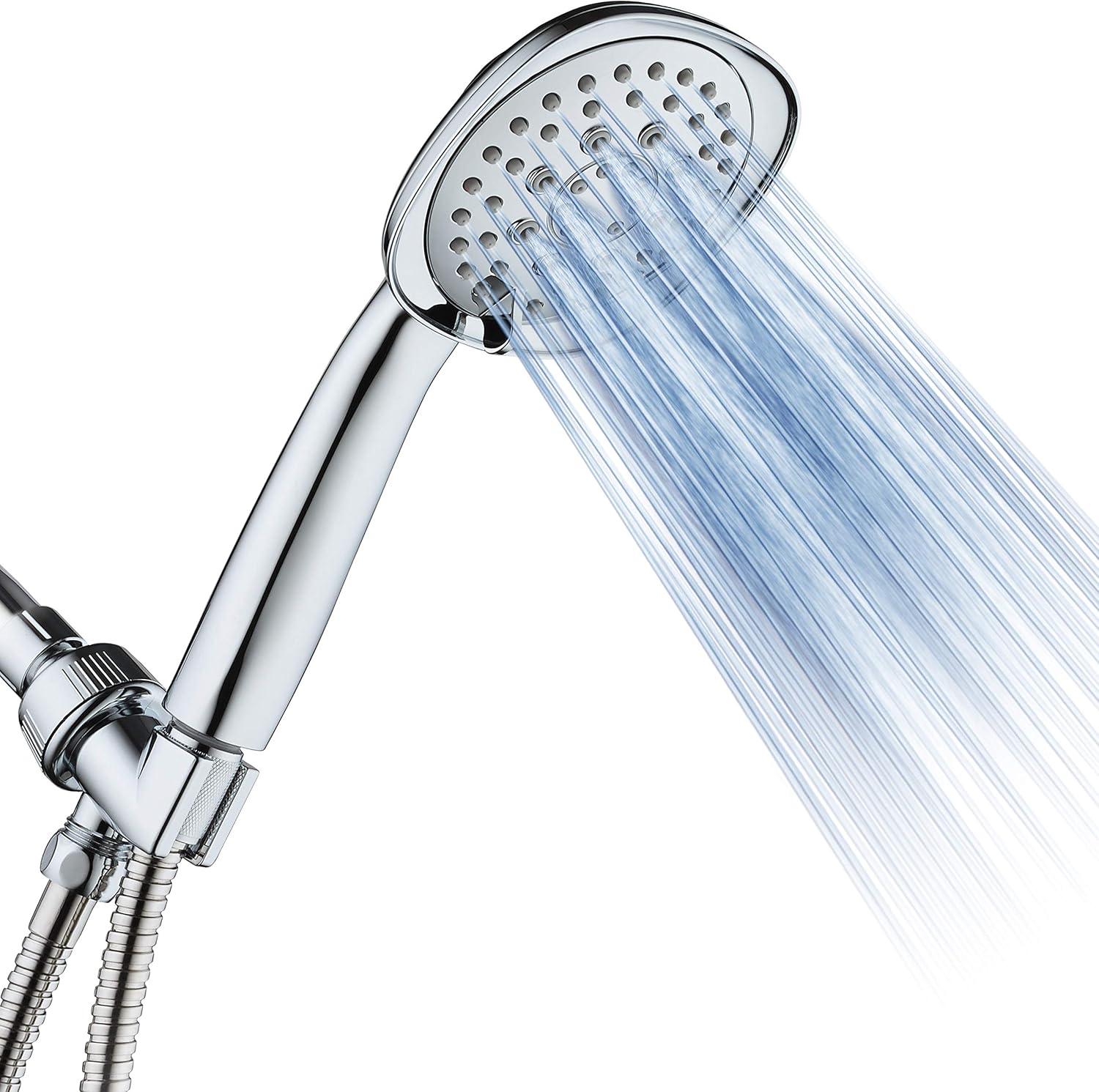 Chrome Square Handheld Shower Head with Pulse and Wall Mount