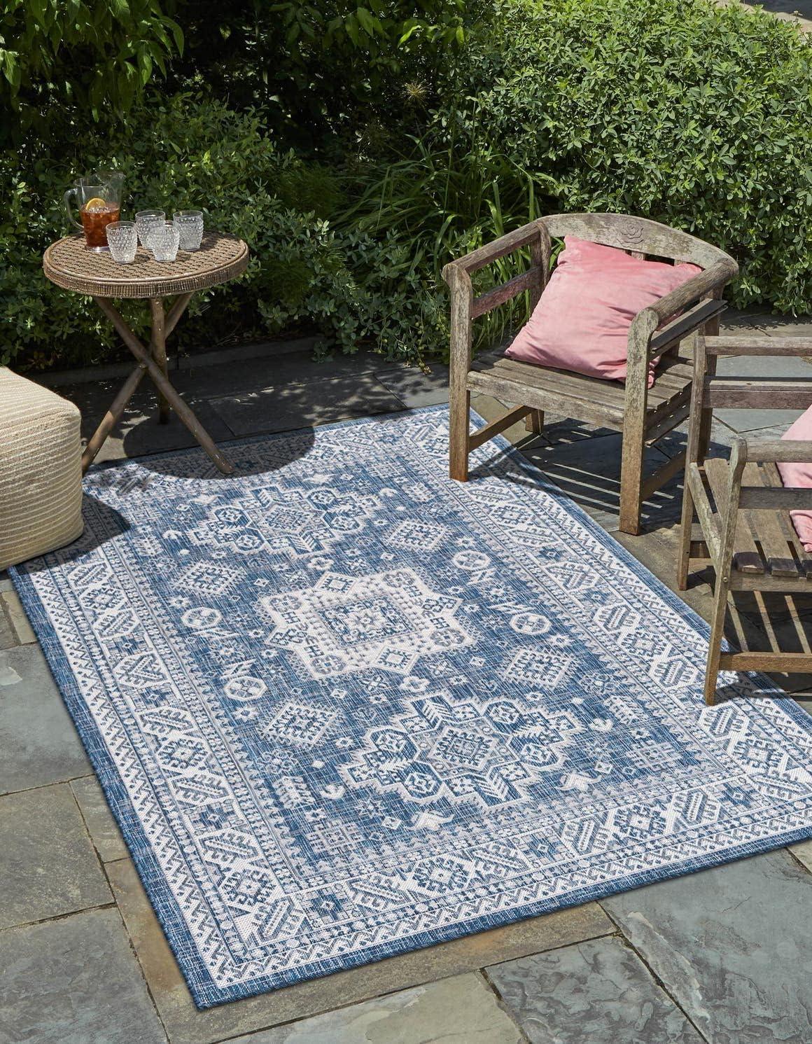 Unique Loom Outdoor Aztec Chalca Border Woven Area Rug