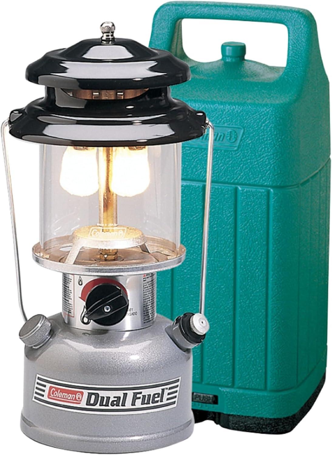 Coleman Dual Fuel Silver Lantern with Green Carry Case