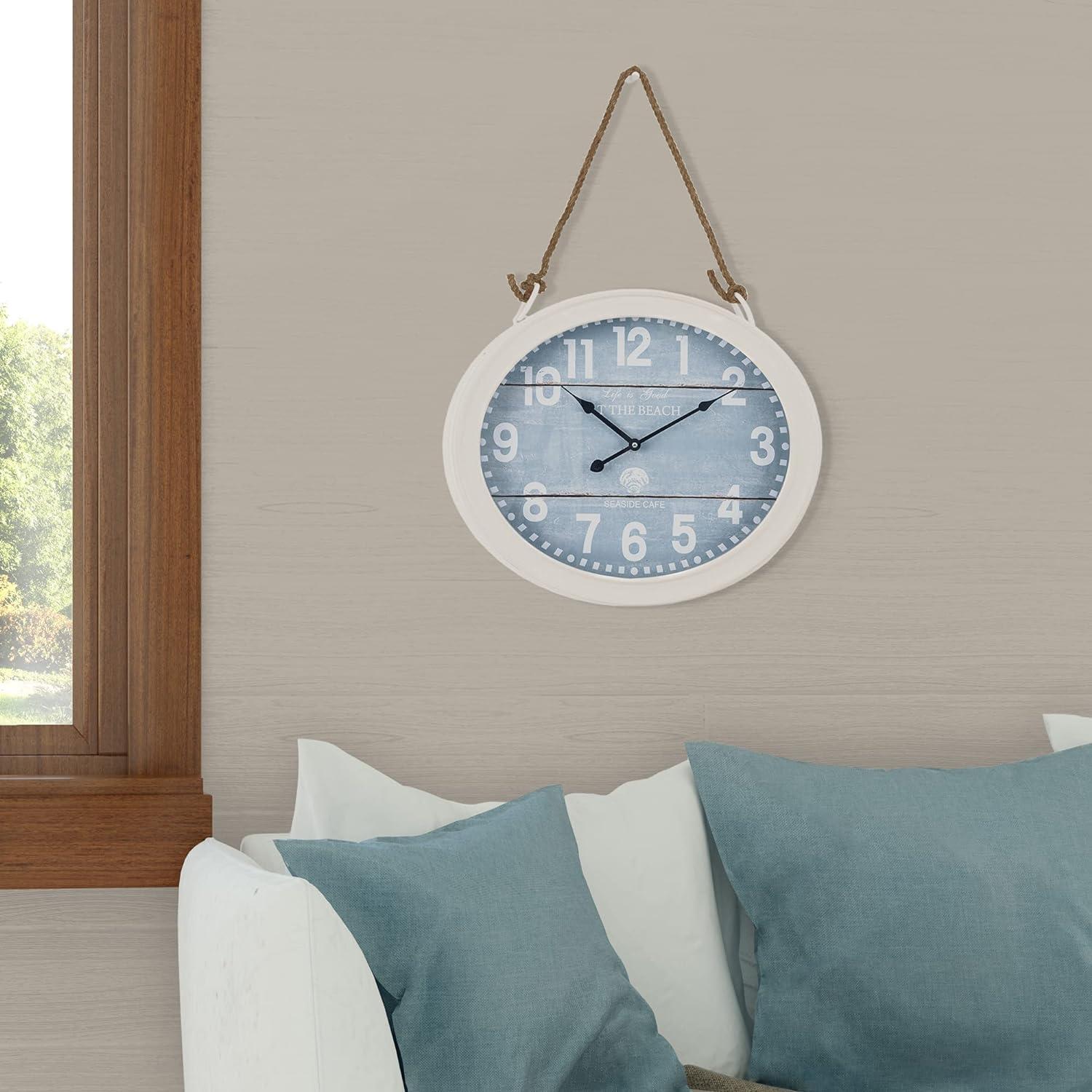 Yosemite Home Decor at The Beach White Roped Wall Clock,White, Light Blue,Small,CLKE14425017