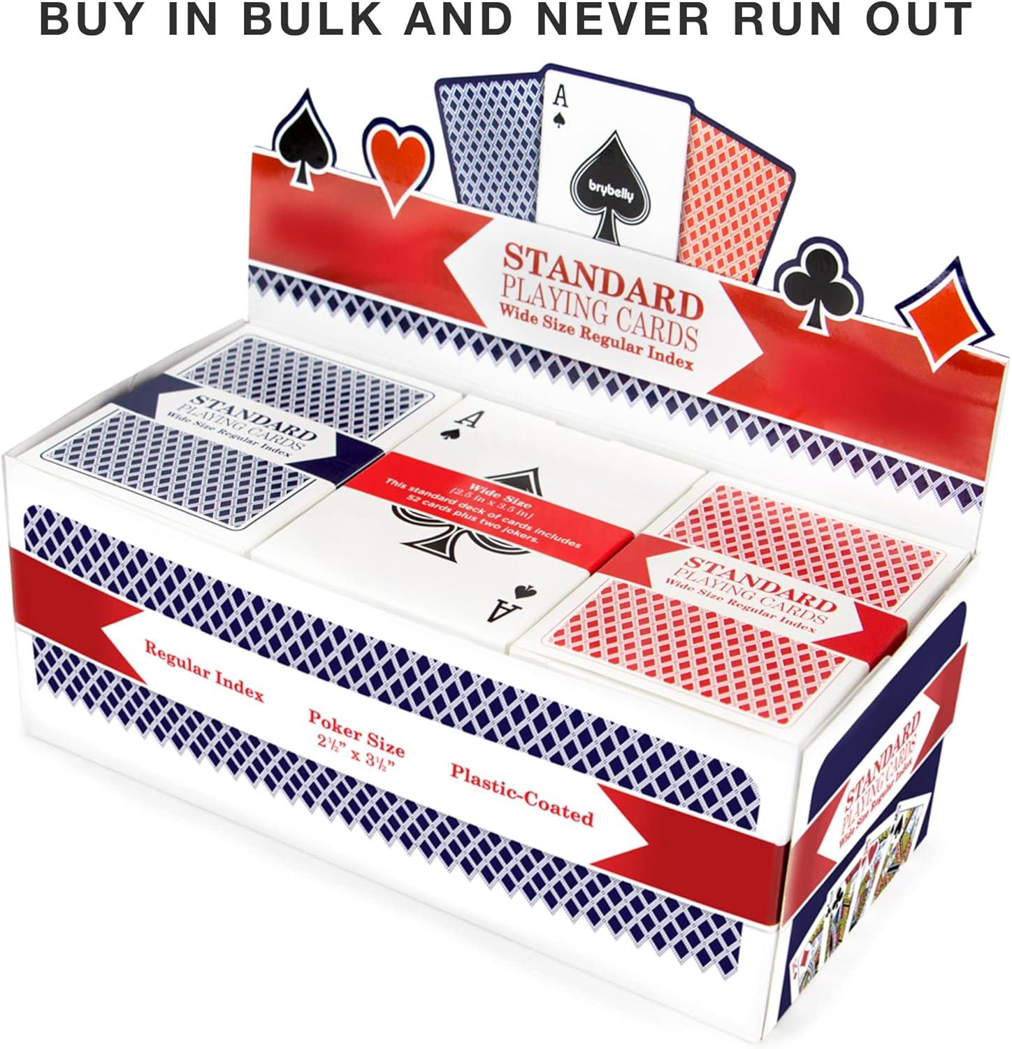 Brybelly 12 Decks of Playing Cards|Poker Wide Size (6 Red/6 Blue)|Plastic Coated Cards for Poker, Blackjack| Regular Index