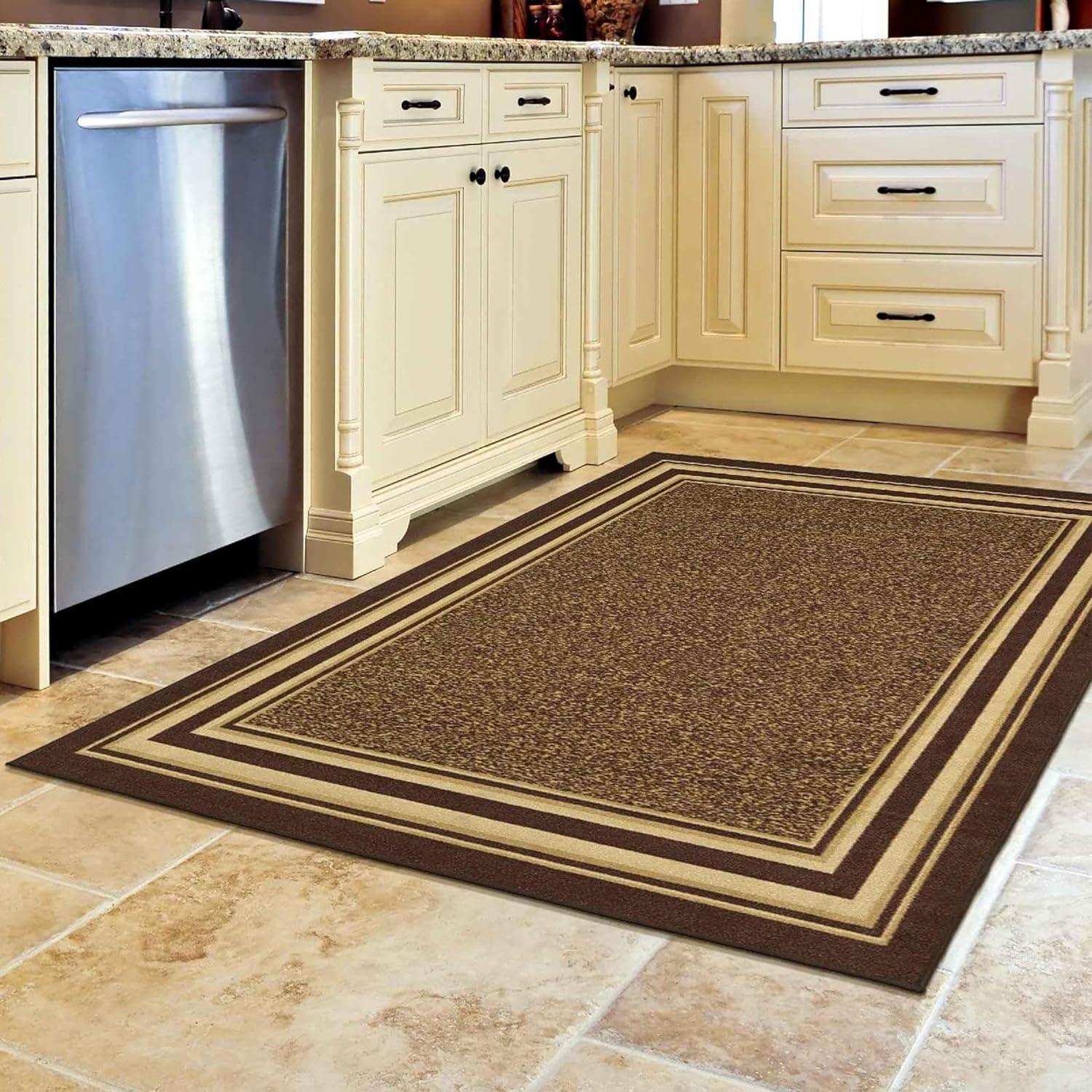 Machine Washable Non-Slip Bordered Area Rug For Living Room, Hallway Runner, Entryway Rug