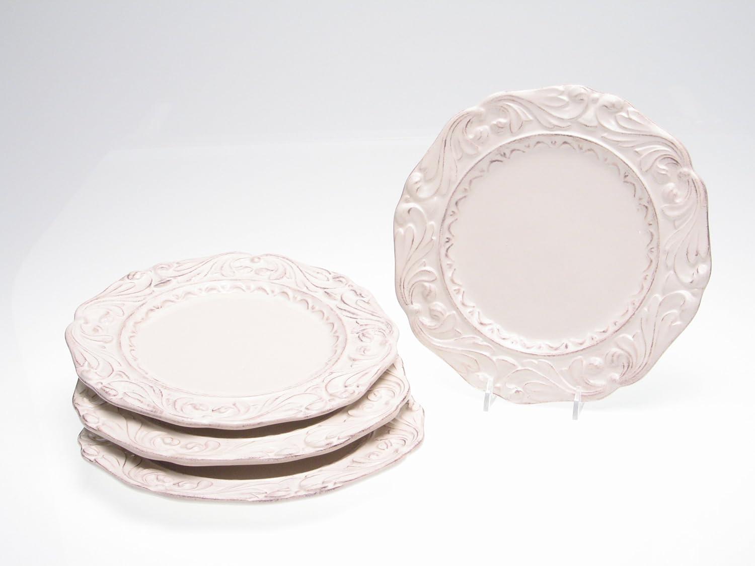 Ivory Hand-Painted Ceramic Salad and Dessert Plates, Set of 4