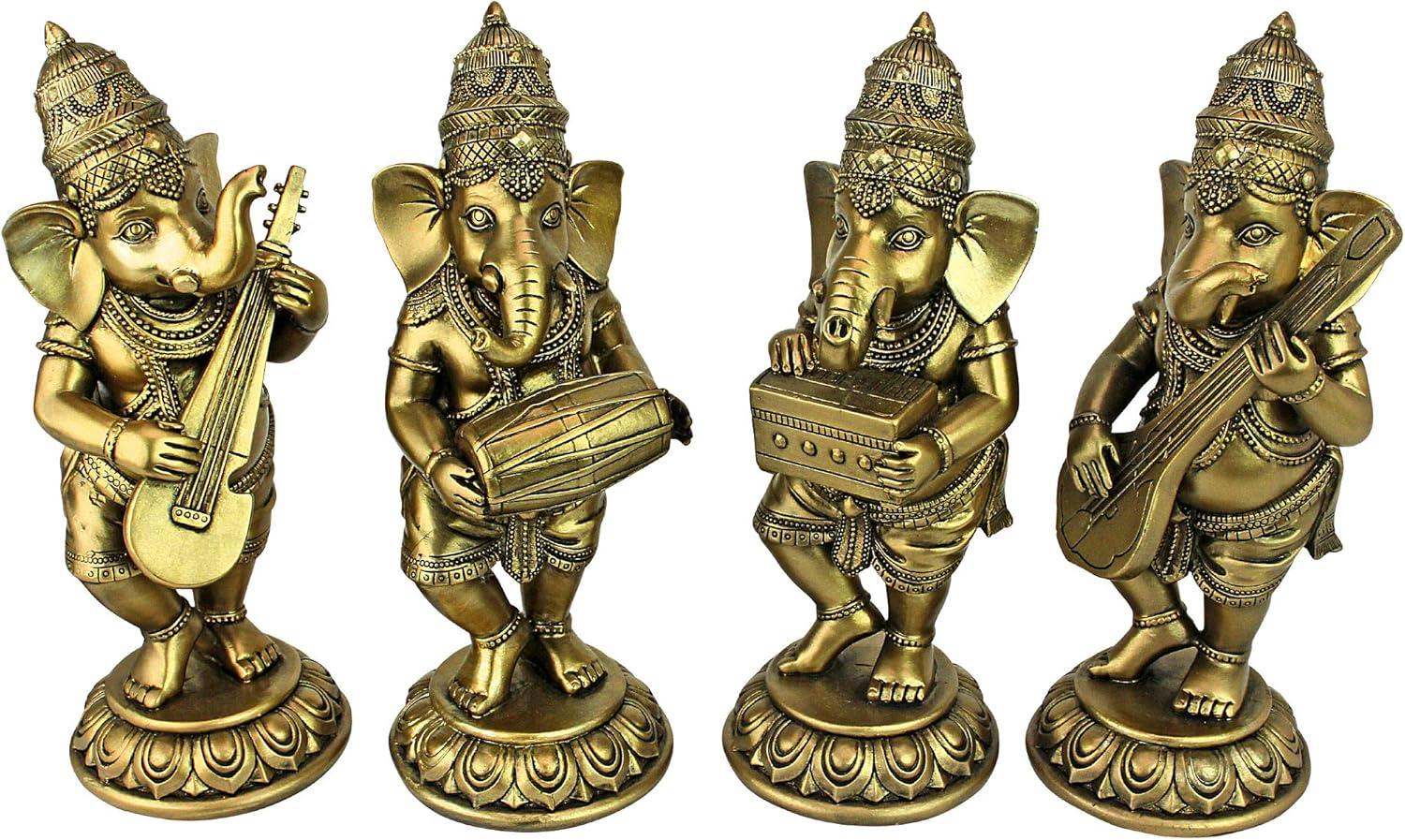 Design Toscano Hindu Gods Lord Ganesha Musical Elephant 4 Piece Figurine Set