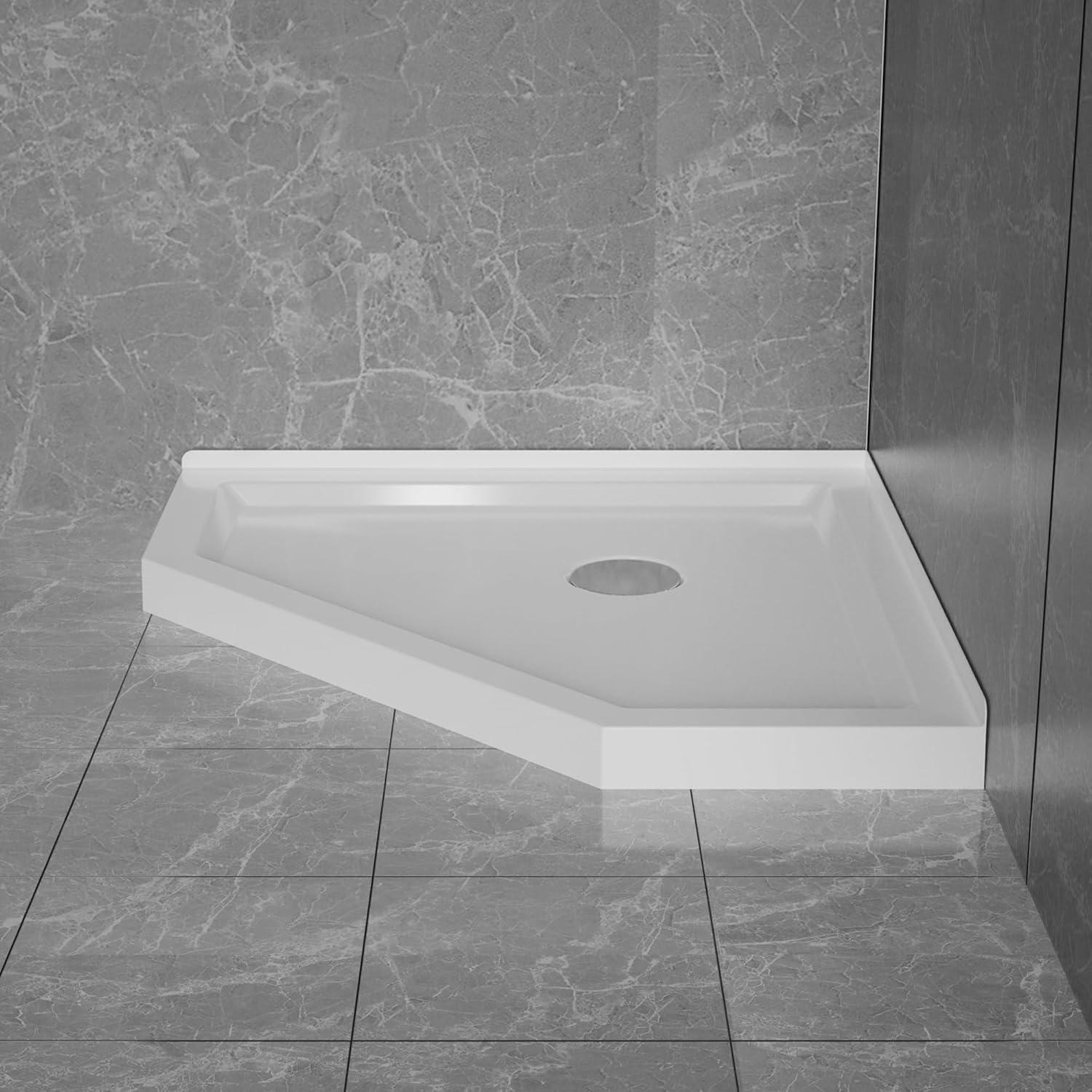 White Neo-Angle Corner Shower Base with Center Drain