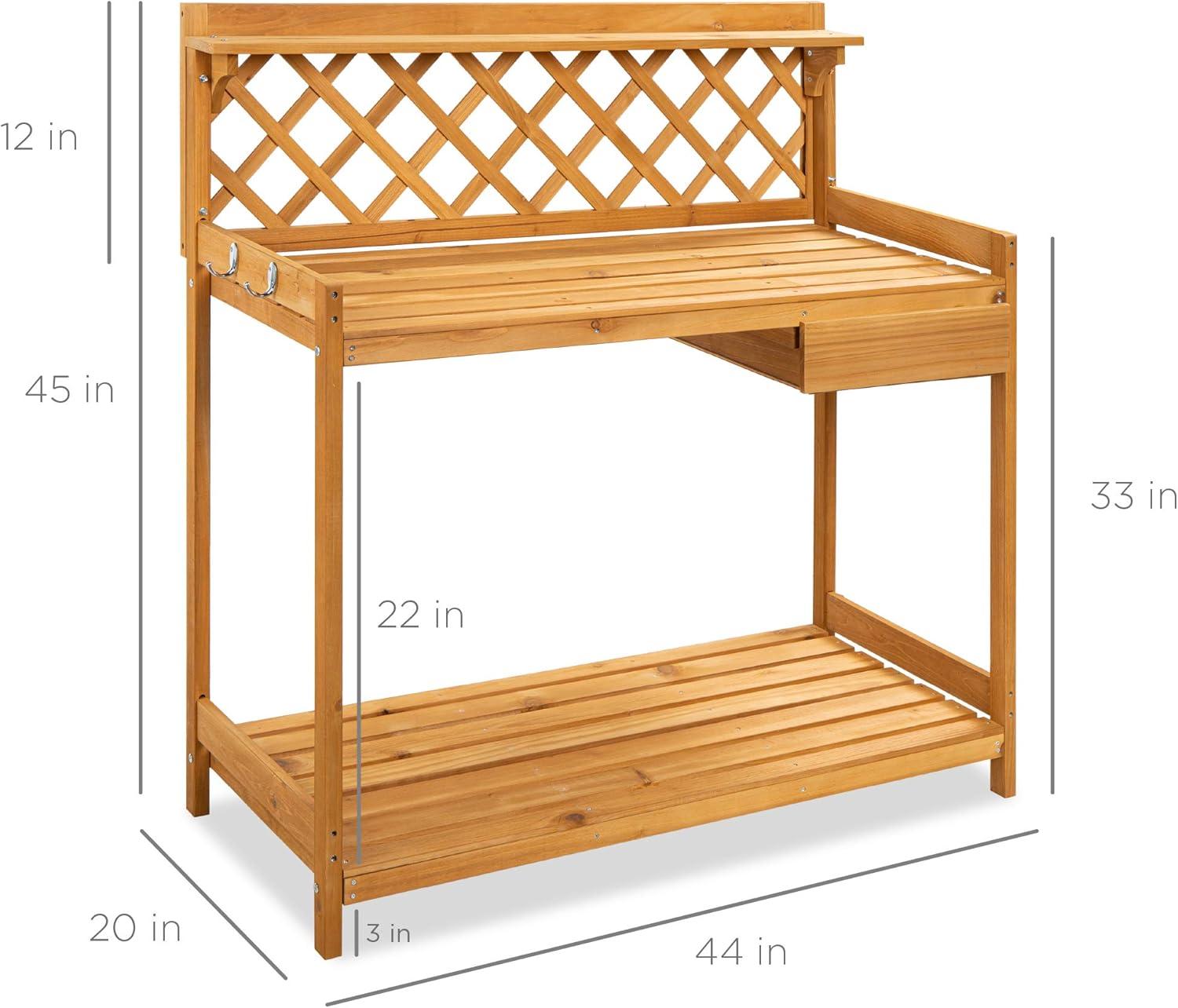 Best Choice Products Outdoor Wooden Garden Potting Bench, Workstation Table w/ Cabinet Drawer, Open Shelf