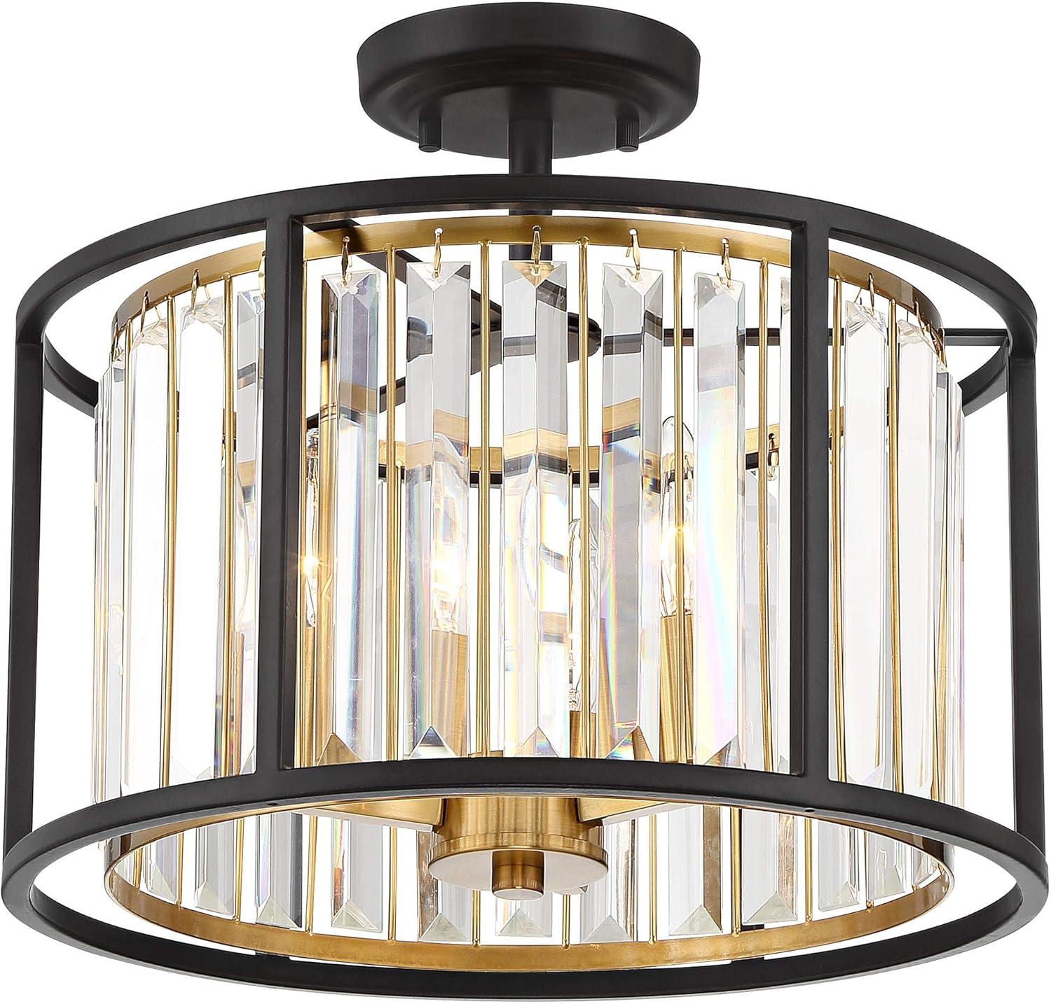 Possini Euro Design Milne Modern Ceiling Light Semi Flush Mount Fixture 14" Wide Bronze Brass 3-Light Clear Crystal for Bedroom Kitchen Living Room