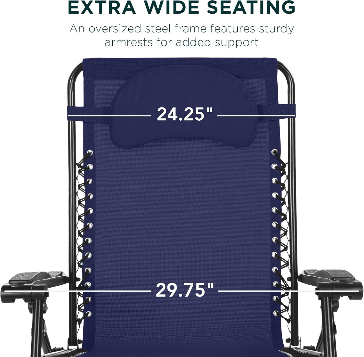 Best Choice Products Oversized Zero Gravity Chair, Folding Outdoor Patio Recliner w/ Cup Holder - Navy