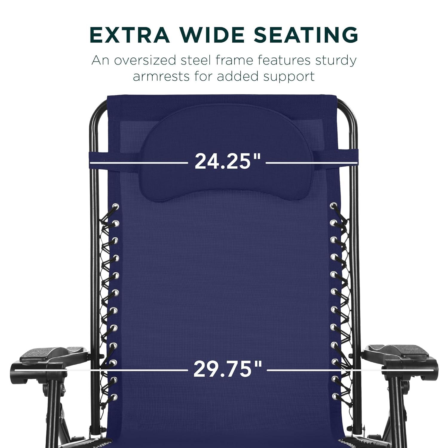 Navy Blue Steel Frame Zero Gravity Outdoor Recliner with Cushions
