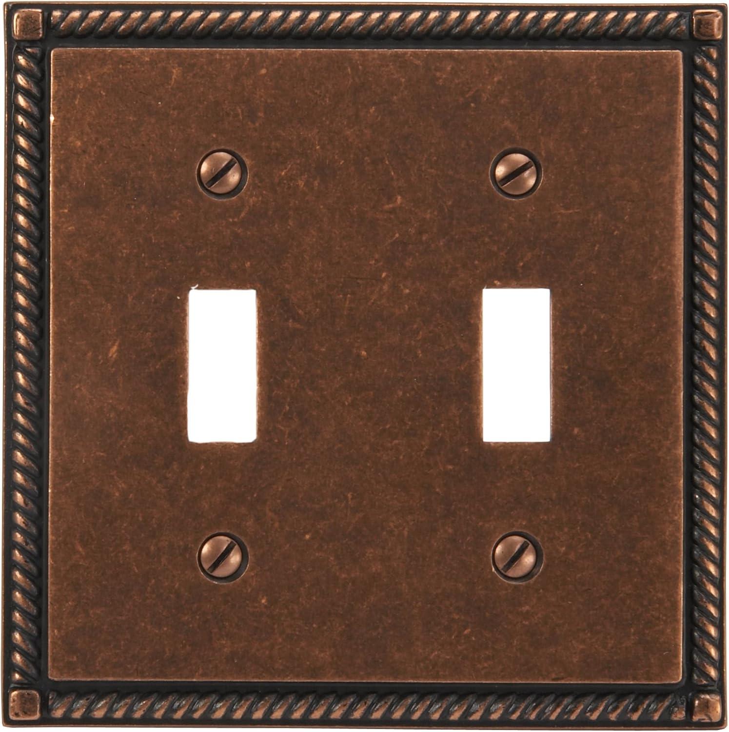 Amerelle 54TTAZ Georgian Tumbled Wallplate, 2 Toggle, Cast Metal, Aged Bronze, 1-Pack