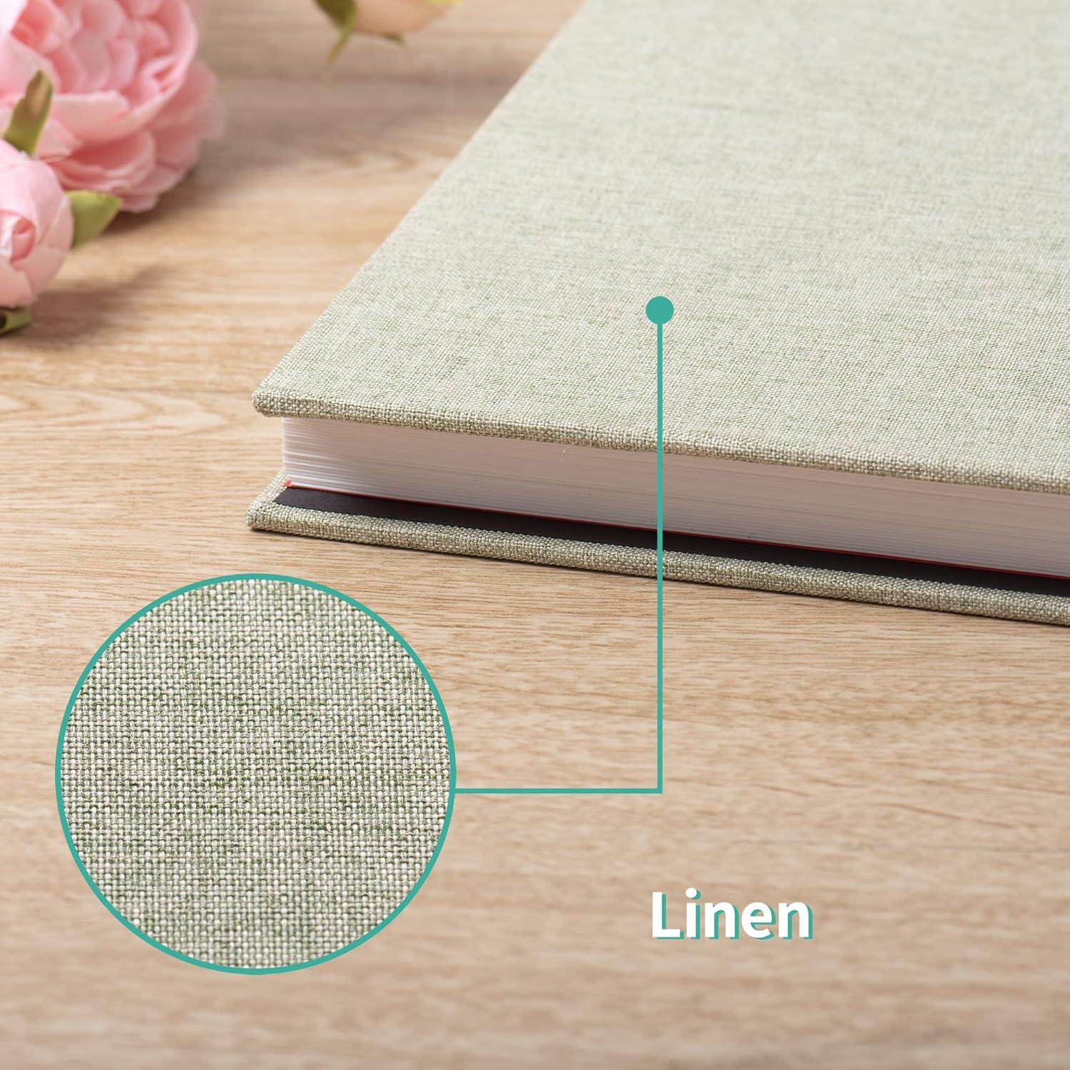 Photo Album Self Adhesive 3x5 4x6 5x7 6x8 8x10 8.5x11 11x10.6 Magnetic Scrapbook Album DIY Length 11x10.6 Inch 40 Pages Linen Cover DIY Photo Album with A Metallic Pen and DIY Accessories(Grass Green)