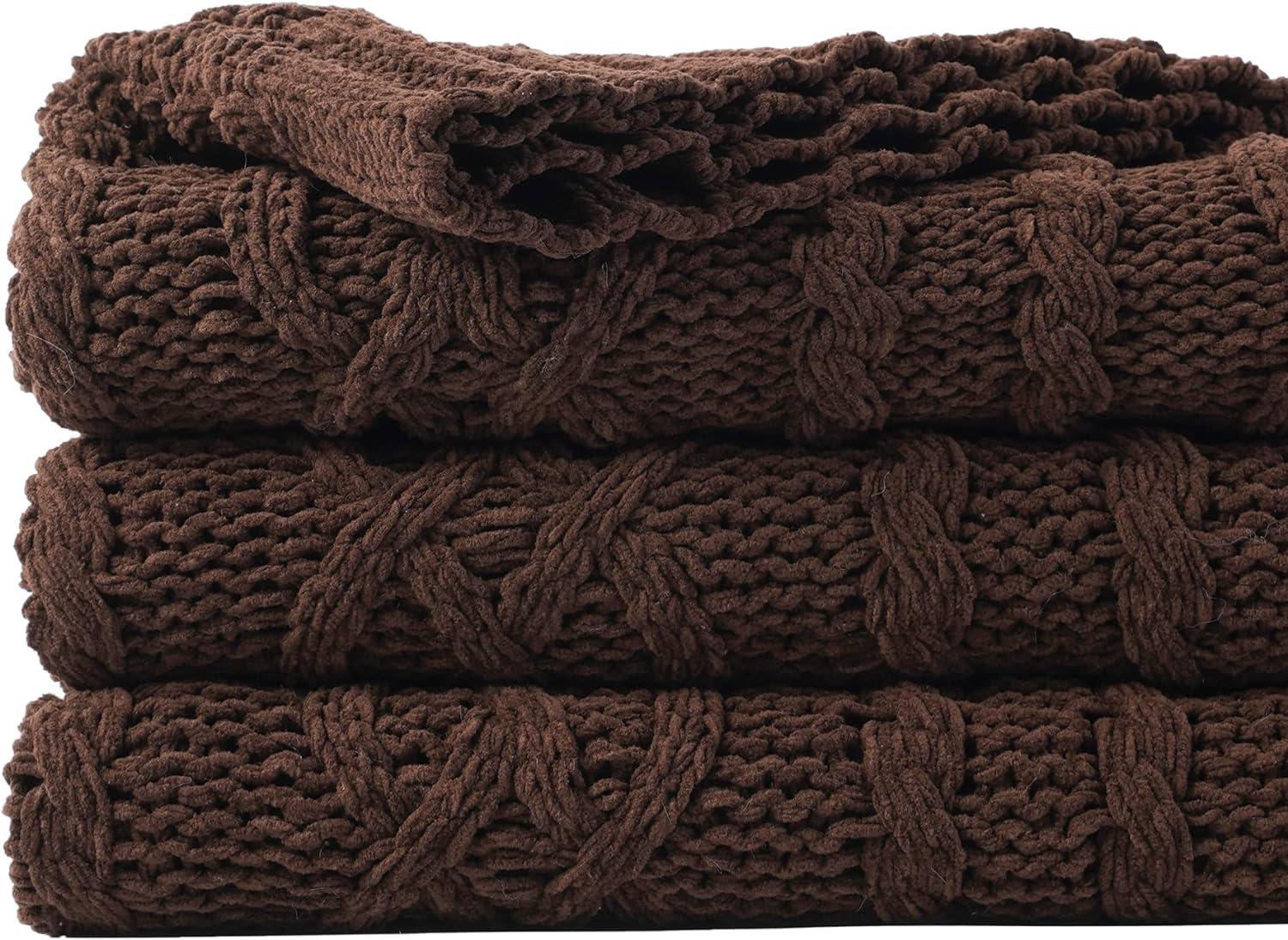 Battilo Dark Brown Throw Blanket for Couch, Soft Chenille Knit Throw Blanket, Decorative Sofa Blanket Chocolate Brown,Christmas Decor,51"x67"