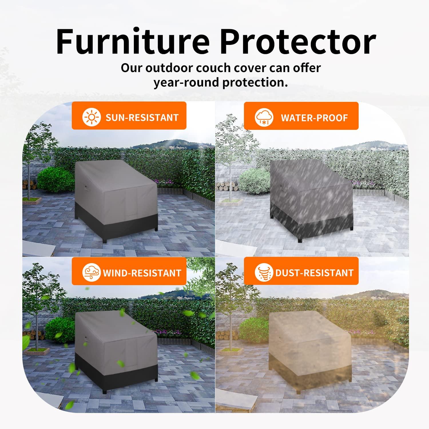 Easy-Going Outdoor Chair Cover Waterproof, Heavy Duty Patio Chair Cover, Windproof Outdoor Furniture Cover with Air Vent (1 Pack-33.5Wx40Dx36H inch, Gray/Black)