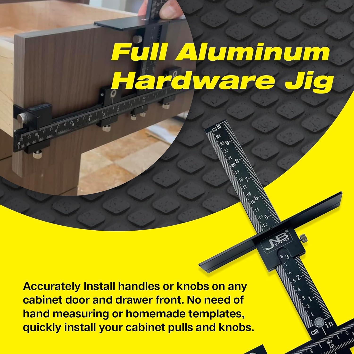 JNB Pro Cabinet Hardware Jig with Center Drill Guide, Hole Drilling for Drawer Handles and Pulls, Easy Install Tool - Full Aluminum Body with Free Carrying Case