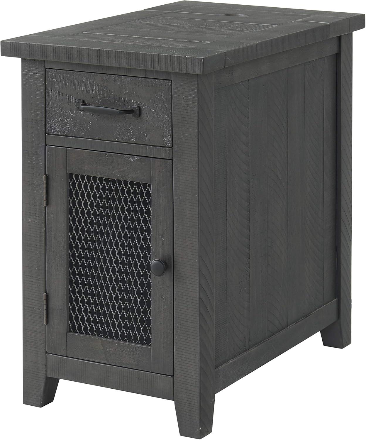 Rustic Gray Pine Chairside Table with Power Outlets and USB Ports