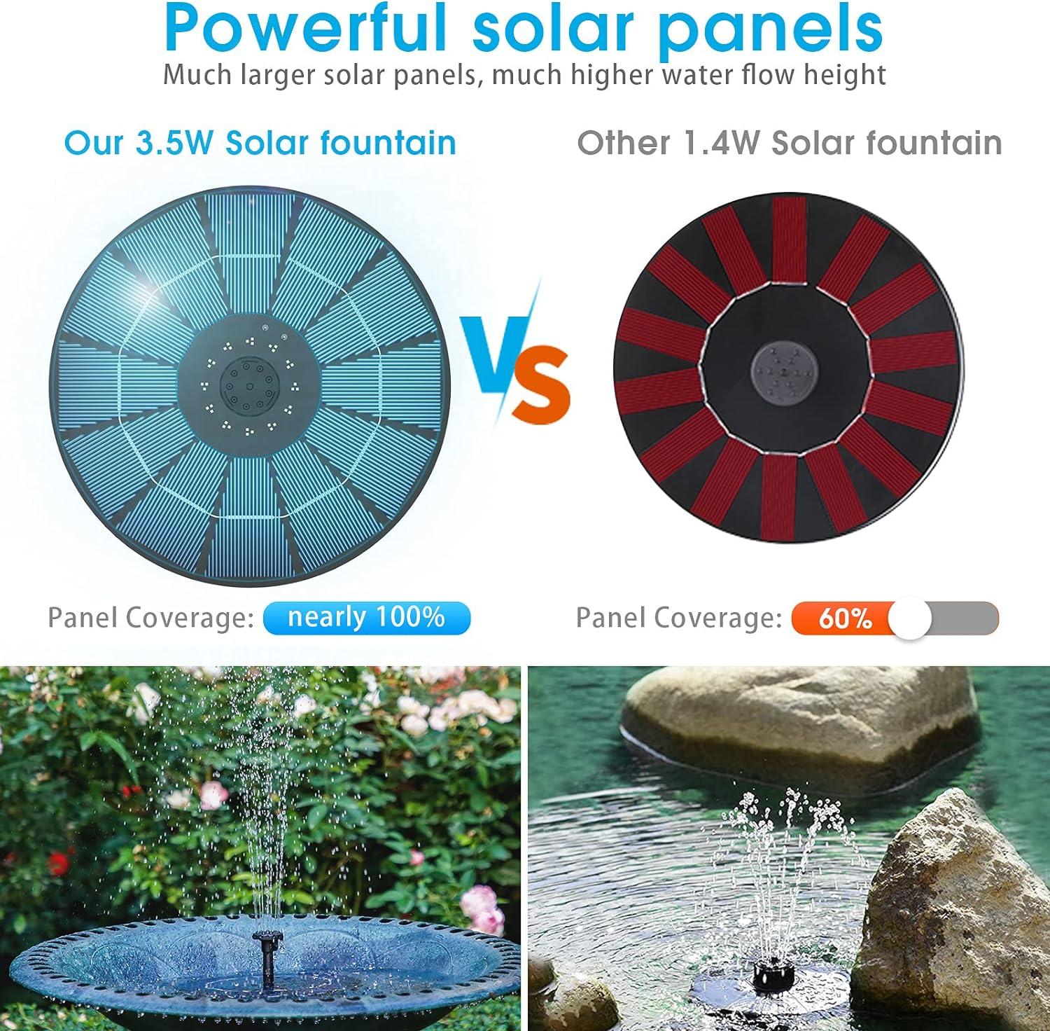 AISITIN 3.5W Solar Fountain Pump, Solar Water Pump Floating Fountain Built-in 1500mAh Battery, with 6 Nozzles, for Bird Bath, Fish Tank, Pond or Garden Decoration Solar Aerator Pump