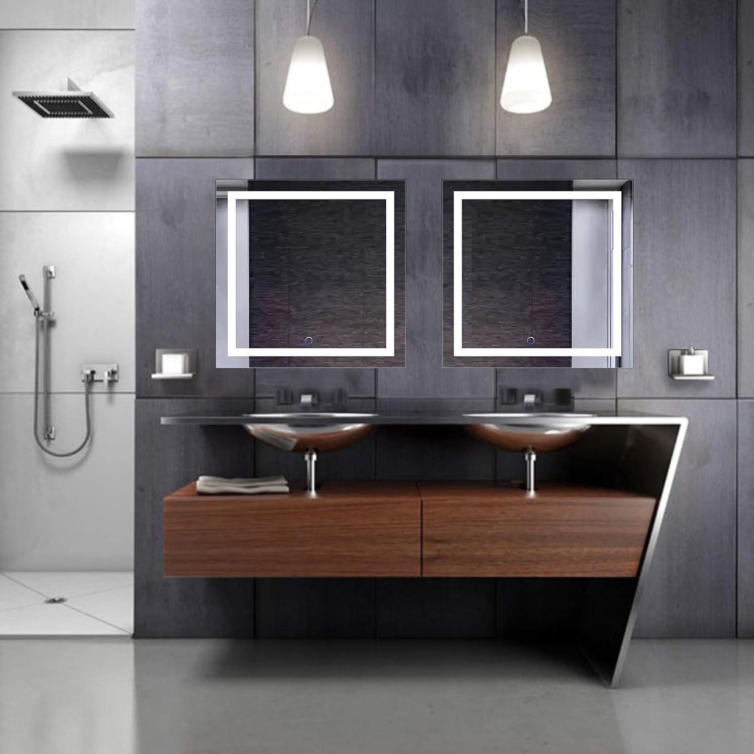 Krugg Icon Square LED Bathroom Mirror with Dimmer and Defogger - 3 Sizes