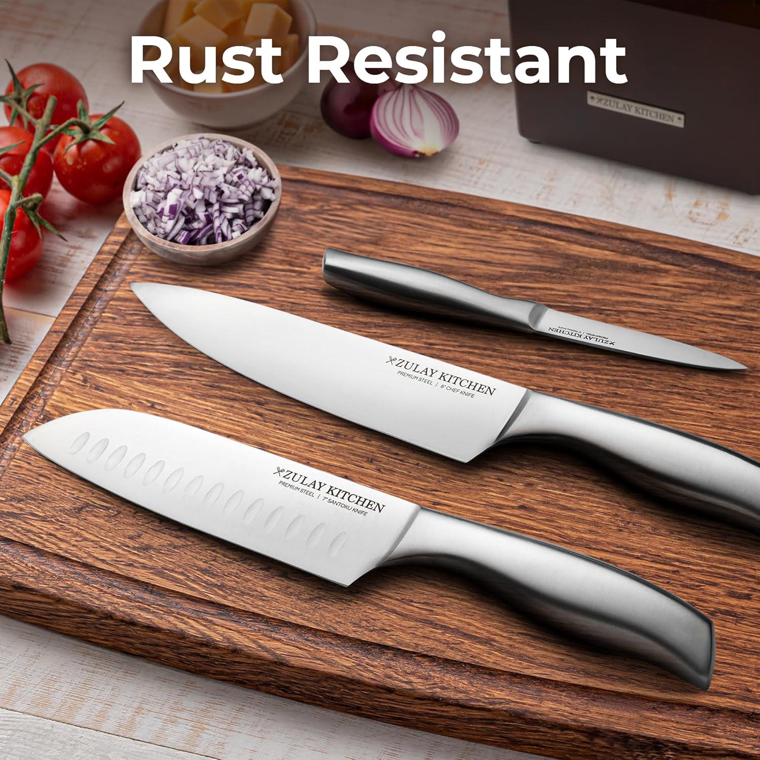 Zulay Kitchen Zulay Kitchen Premium 15-Piece Knife Set with Natural Wood Block and Built-in Sharpener