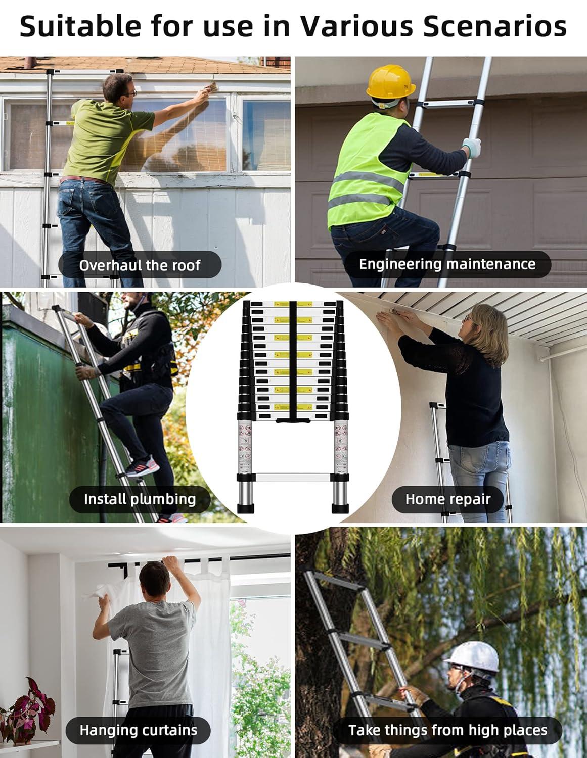 Telescoping Ladder,14.5 FT Multi-Purpose Collapsible Telescopic Extension Ladders, Aluminum telescoping Ladder for Indoor Or Outdoor, Heavy Duty 330 lbs Load