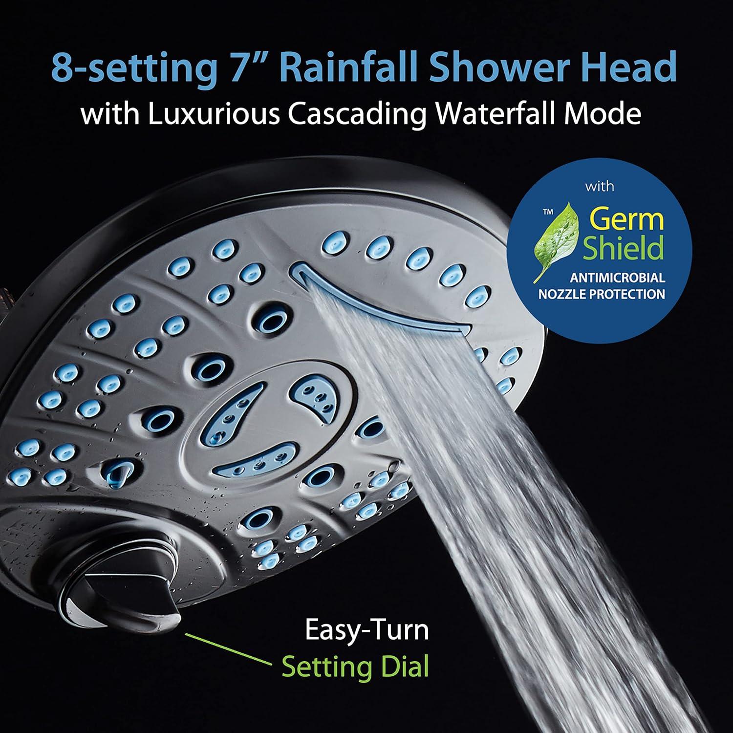 Hotel Spa AquaCare As-Seen-On-TV High Pressure Handheld/Rain 80-mode 3-way Shower Head Combo with Adjustable Arm - Anti-clog Nozzles, Tub & Pet Power Wash, 6 ft. Hose, ORB Bronze Finish
