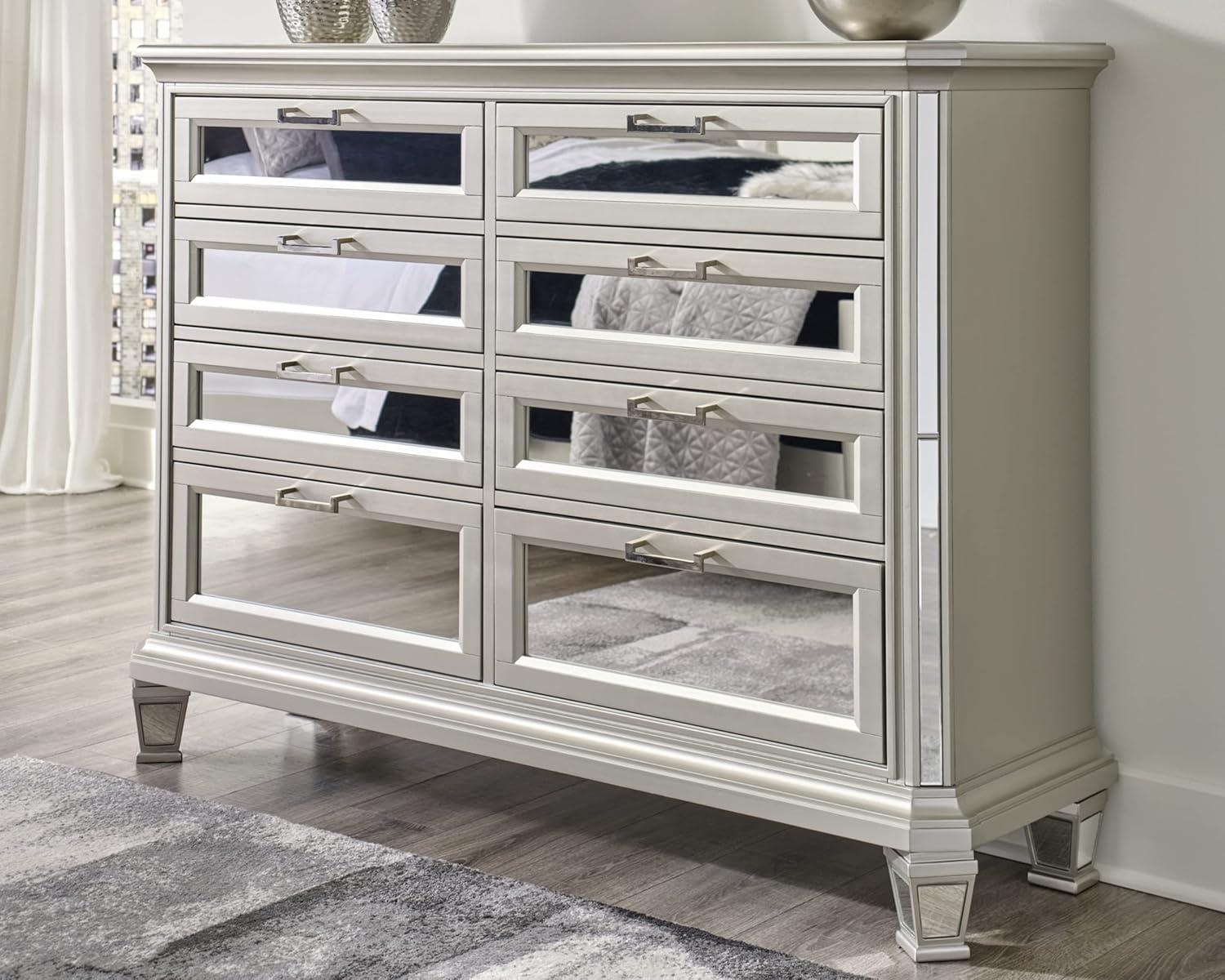 Silver Glam 8-Drawer Dresser with Mirror Accents