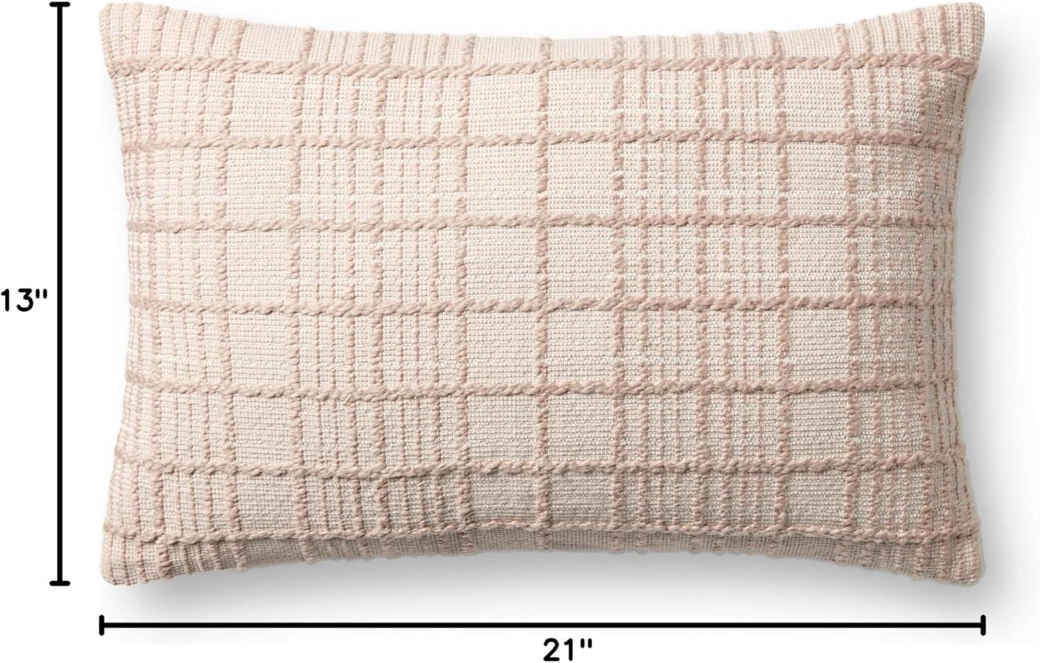 Beige Cotton Windowpane Check Lumbar Pillow 13'' x 21''