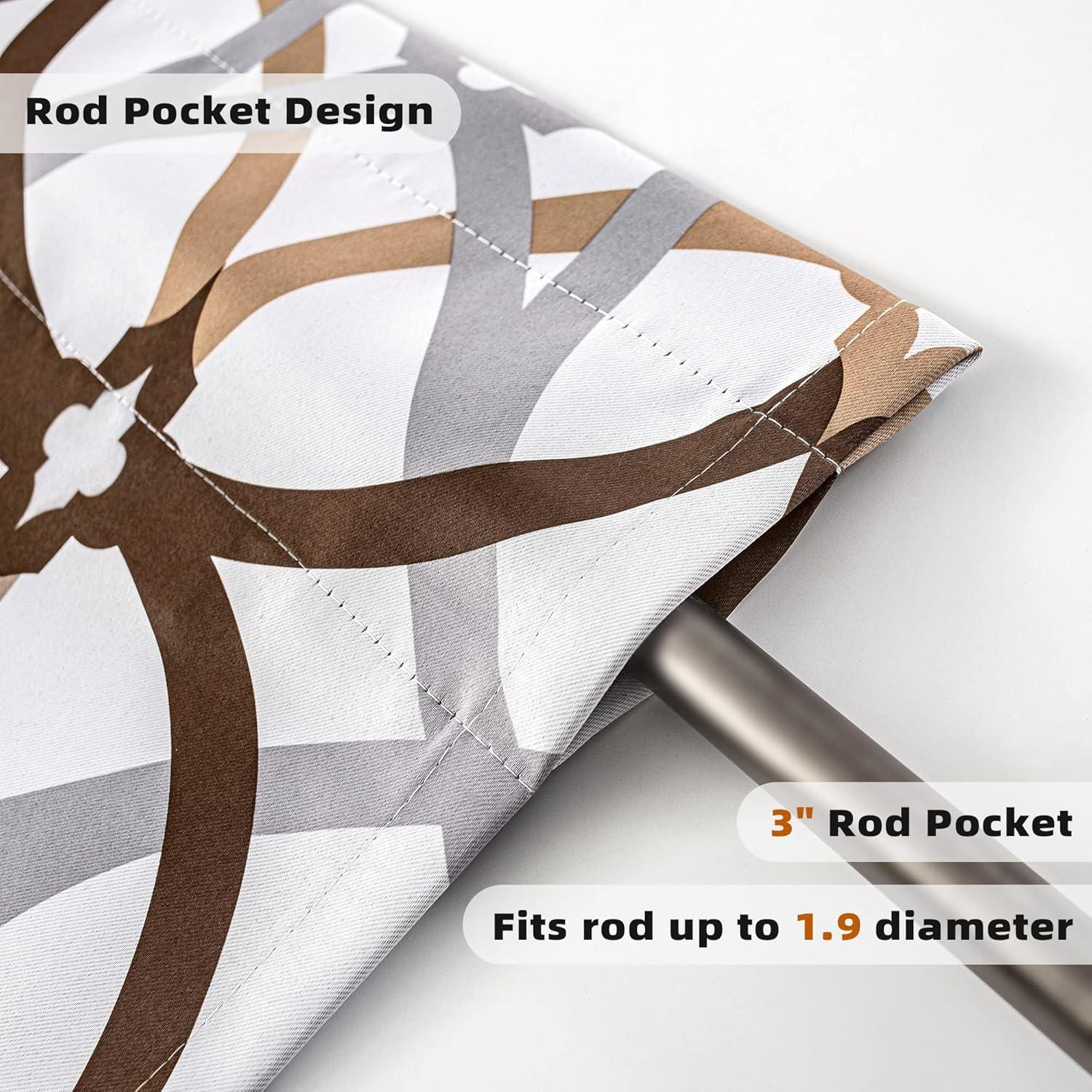 DriftAway Alexander Spiral Geo Trellis Pattern Window Curtain Valance Rod Pocket 52" x 18" Plus 2" Header, Brown, 1 Pack