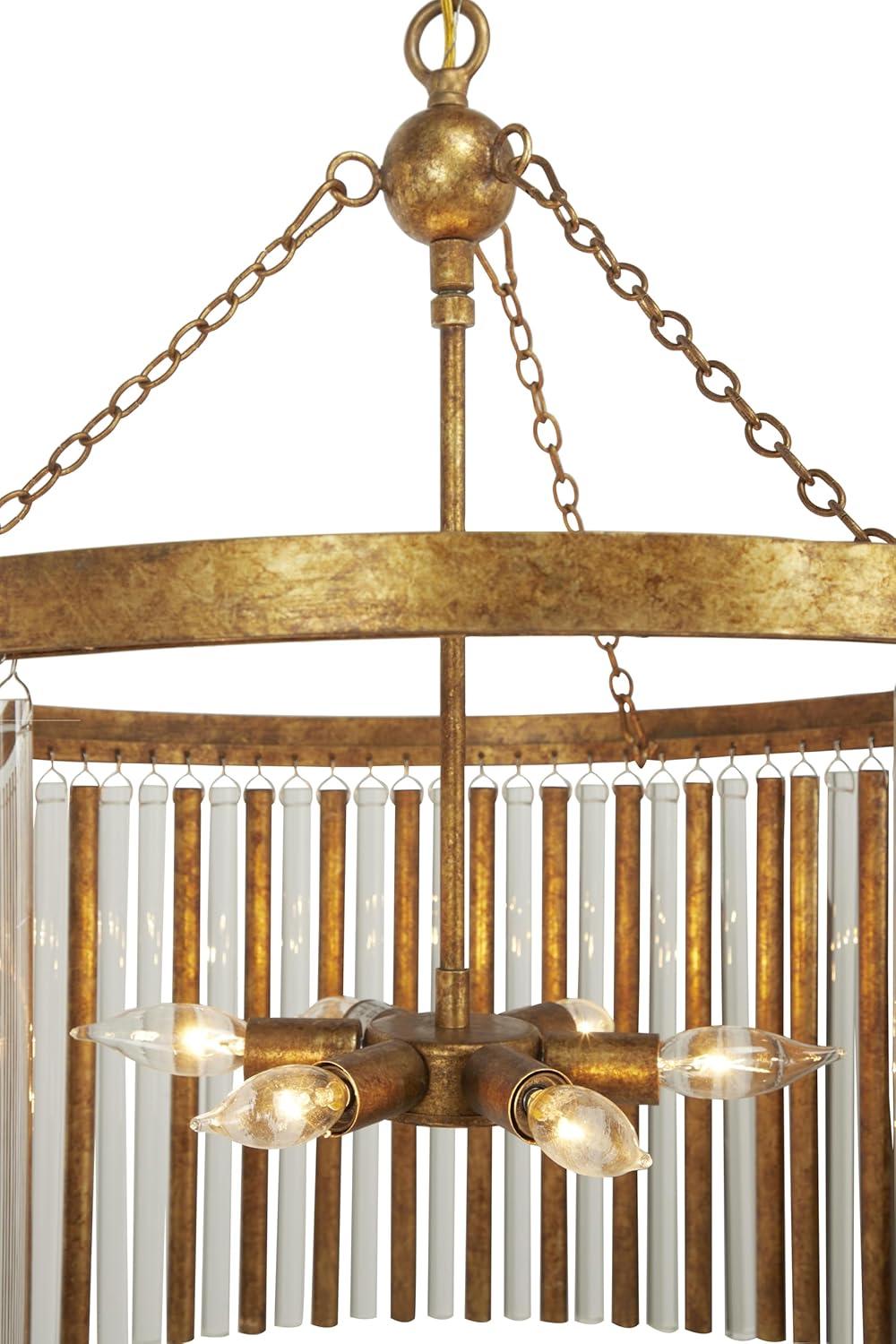 DecMode 22" x 25" Brass Metal Crystal Embellished 6 Light Chandelier with Link Style Chain, 1-Piece