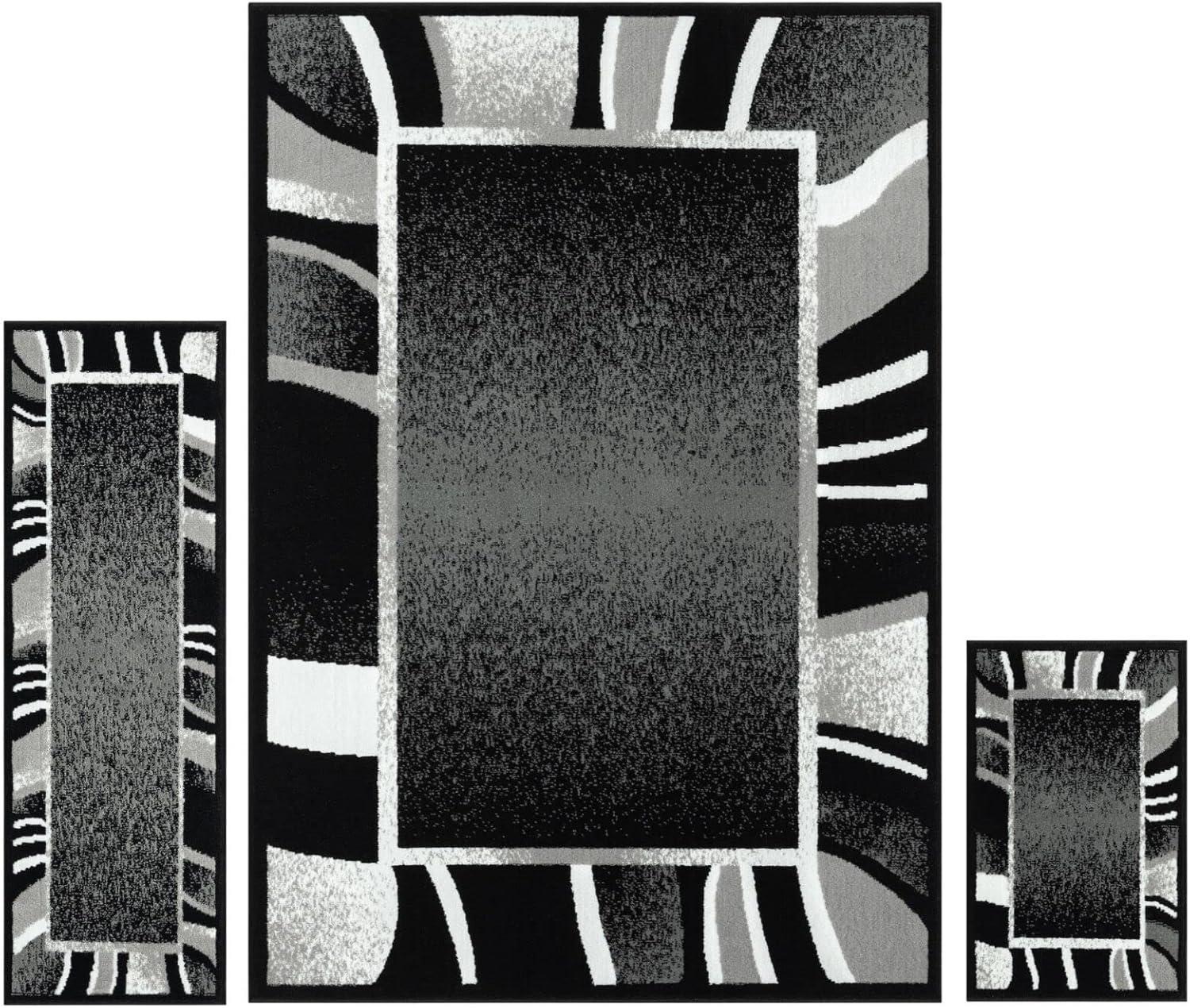 Home Dynamix Ariana Konya Contemporary Abstract Border Area Rug, Black/Grey, 3-Piece Set