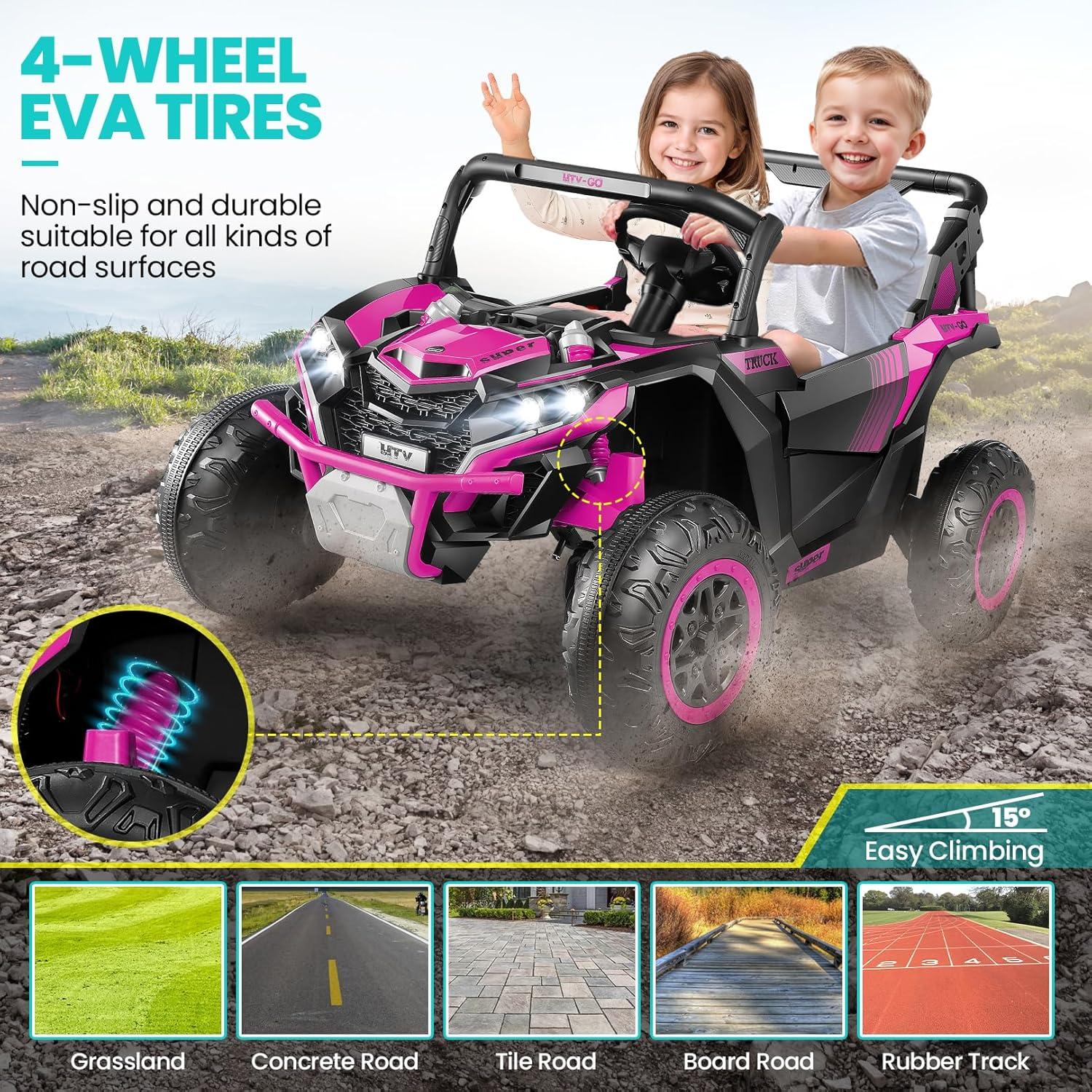 VIBESPARK 24V Kids Powered Ride on Car, 2WD/4WD Switchable Ride on UTV Car with 3-Speed Remote Control, Electric Toy Cars, Bluetooth, USB, LED Lights, Storage Space