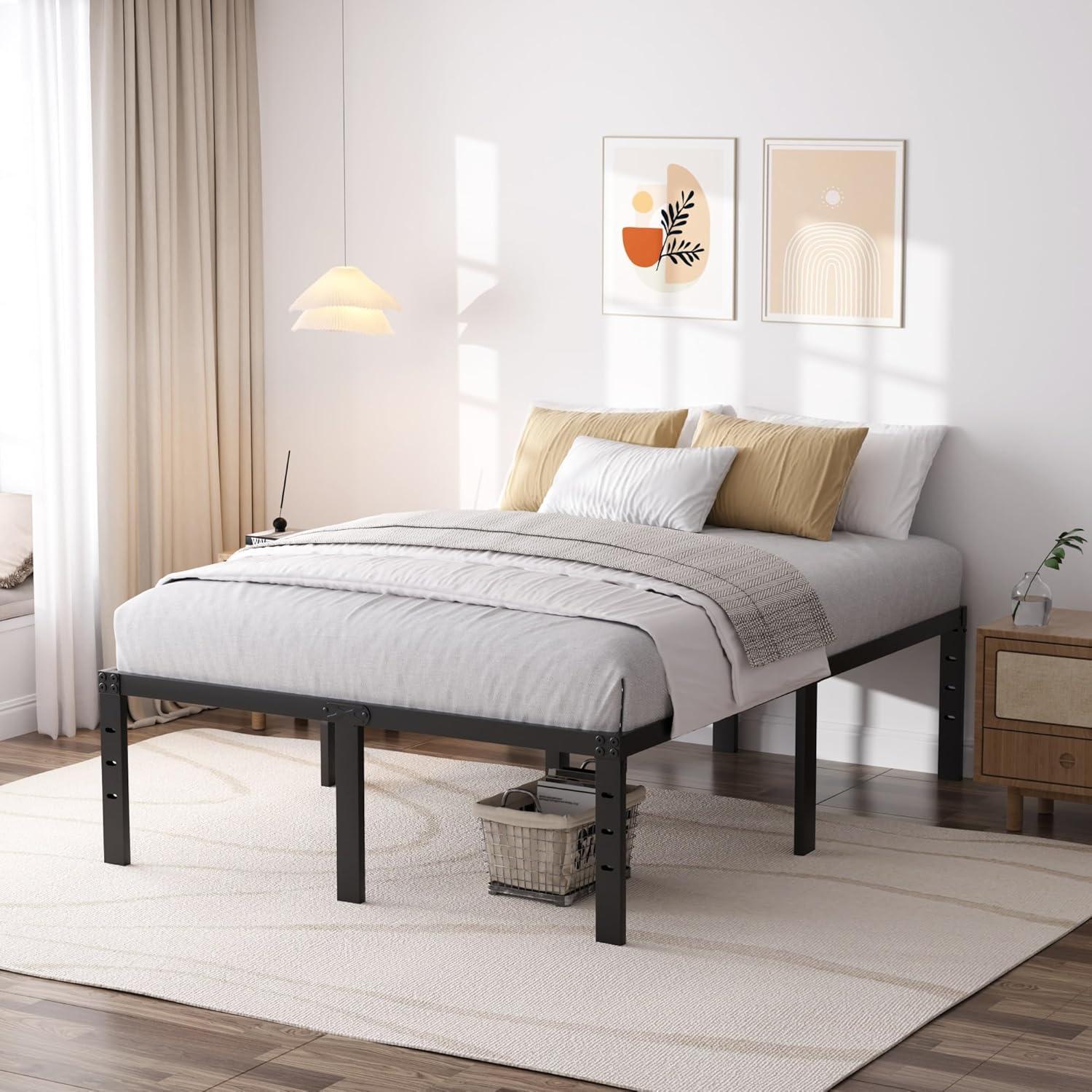 King Black Metal Frame 16 Inch Platform Bed with Storage