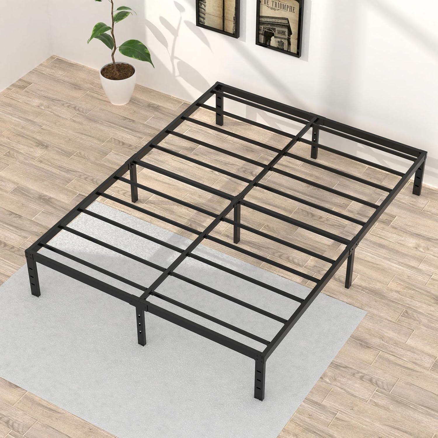 16 Inch Black Metal Queen Bed Frame with Storage