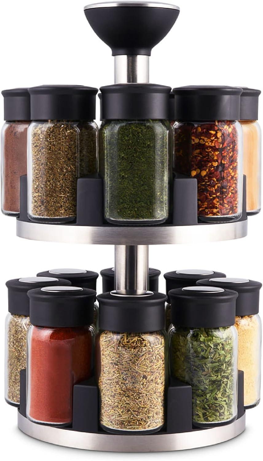 Latitude Run® Silver Stainless Steel Tiered Spice Rack - 16 Jar Manual Revolving Carousel For Easy Access