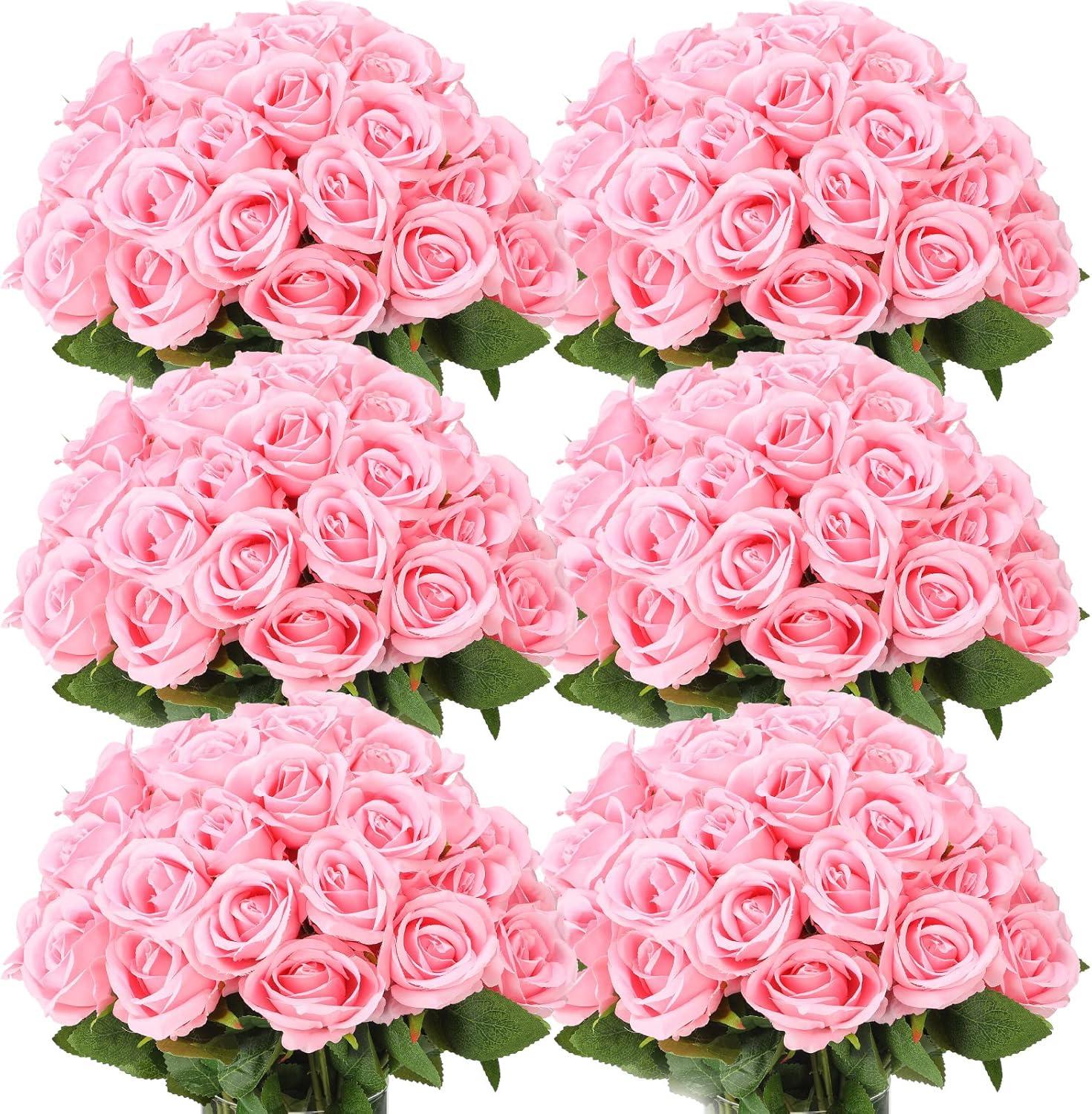 50 Pcs Artificial Rose Flower Realistic Silk Roses with Stem Bouquet of Flowers Plastic Flowers Real Looking Fake Roses for Home Wedding Centerpieces Party Decorations (Black)