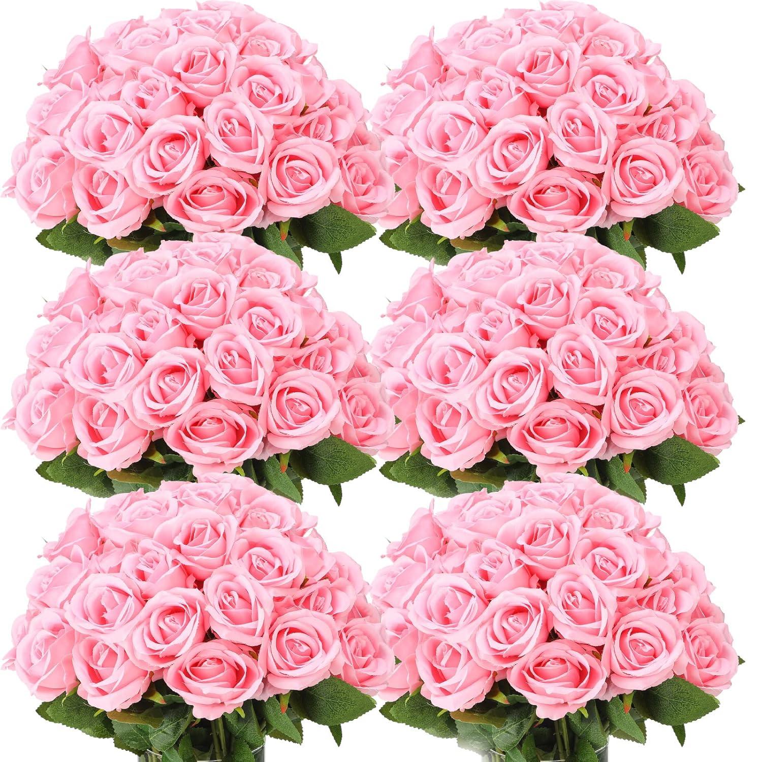 50 Pcs Artificial Rose Flower Realistic Silk Roses with Stem Bouquet of Flowers Plastic Flowers Real Looking Fake Roses for Home Wedding Centerpieces Party Decorations (Black)
