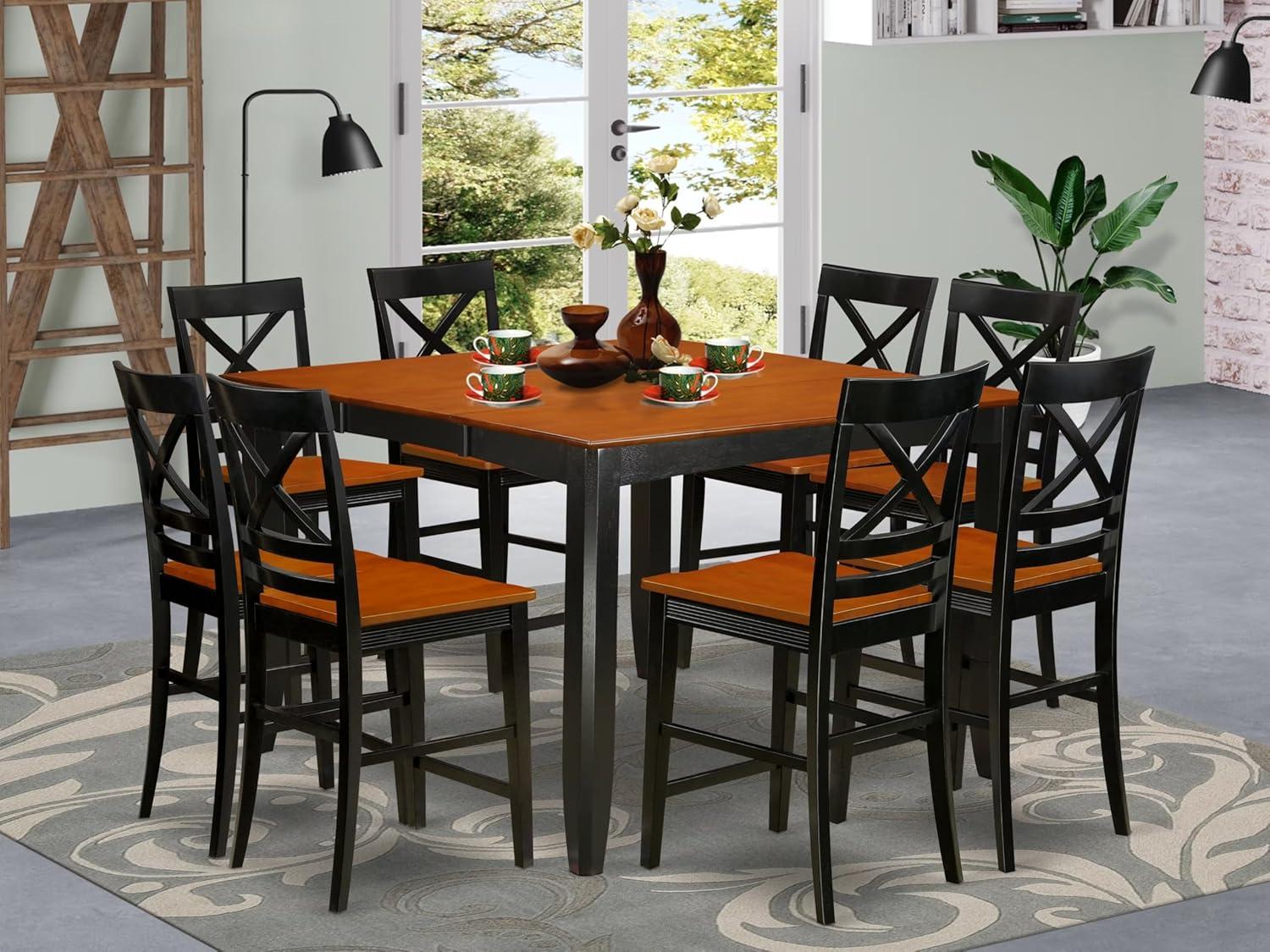 Black and Cherry 9-Piece Rectangular Wood Dining Set