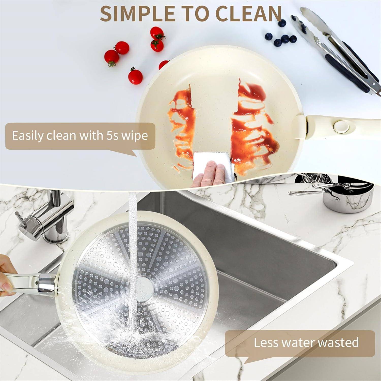 YASHE 13-Pieces Pots and Pans Set Non Stick, Ceramic Kitchen Cookware Set, Detachable Dandle Pots and Pans with Pan Protectors