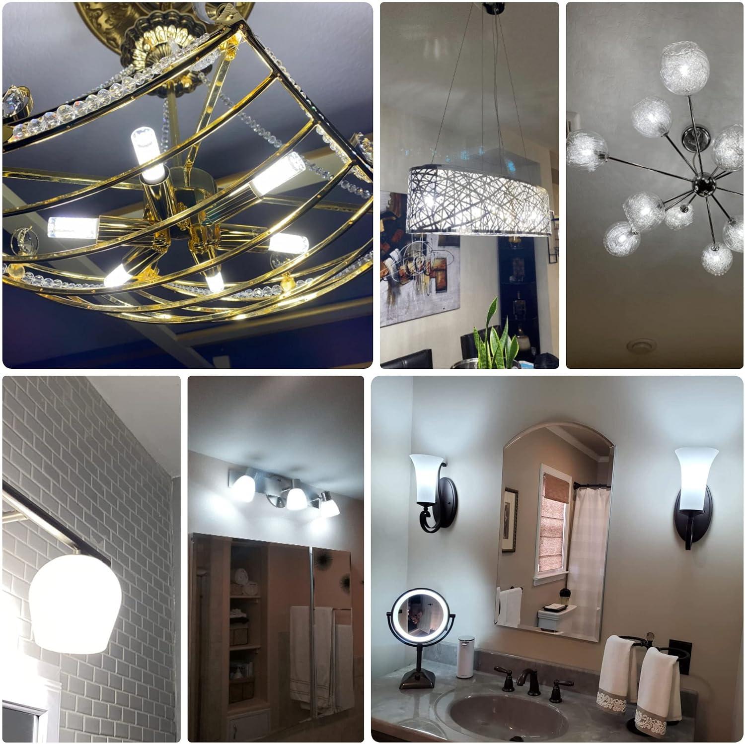 ALIDE E12 75 Watt Replacement LED Candelabra Bulbs C7,6000K Daylight Bright Cool White,800LM T6 7.5W LED E12 Chandelier Light Bulbs for Ceiling Fan Pendant Lighting,Non-dimmable,6 Pack